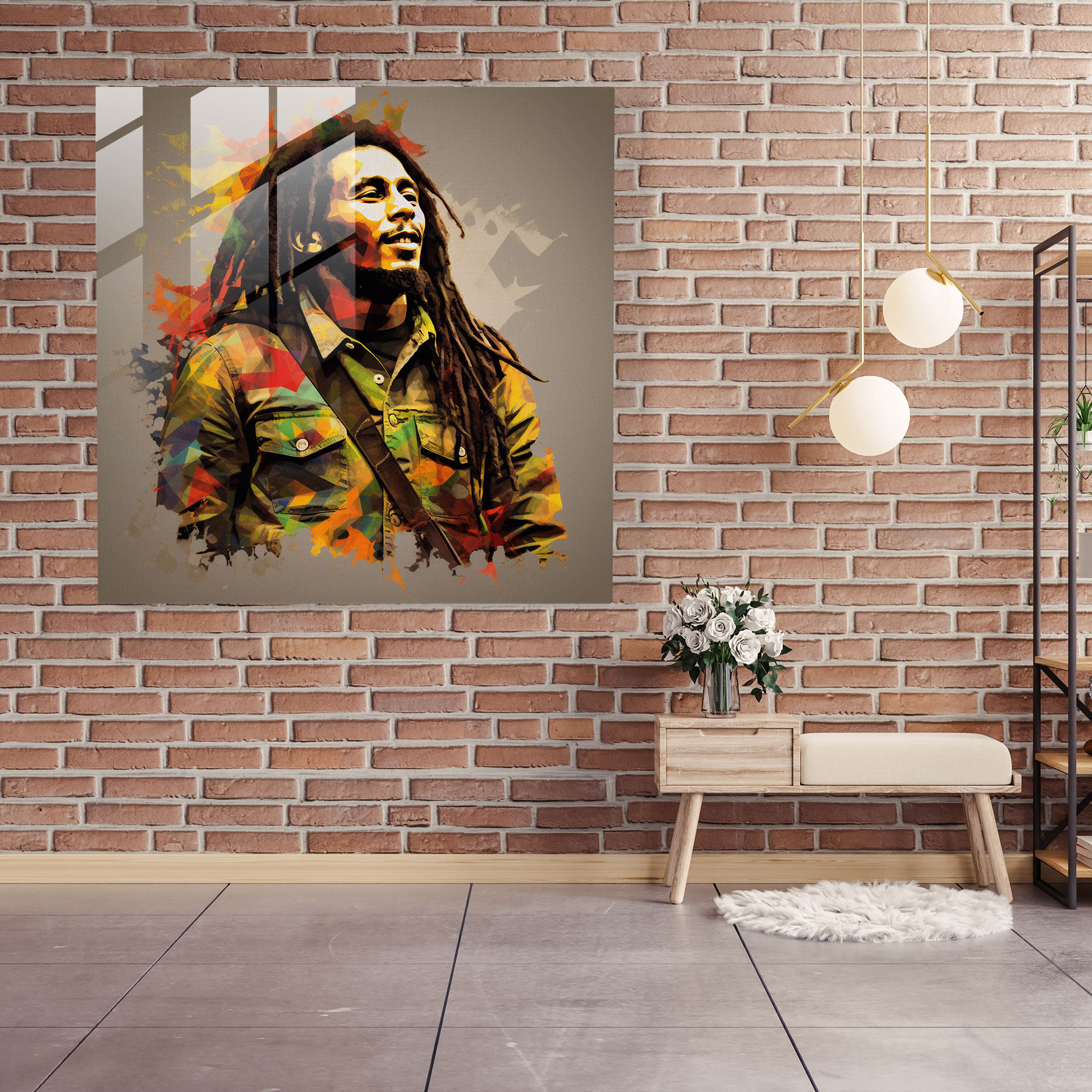 Bob Marley Cam Tablo - Bob Marley Kalıcı Miras Renkli Soyut Desenler