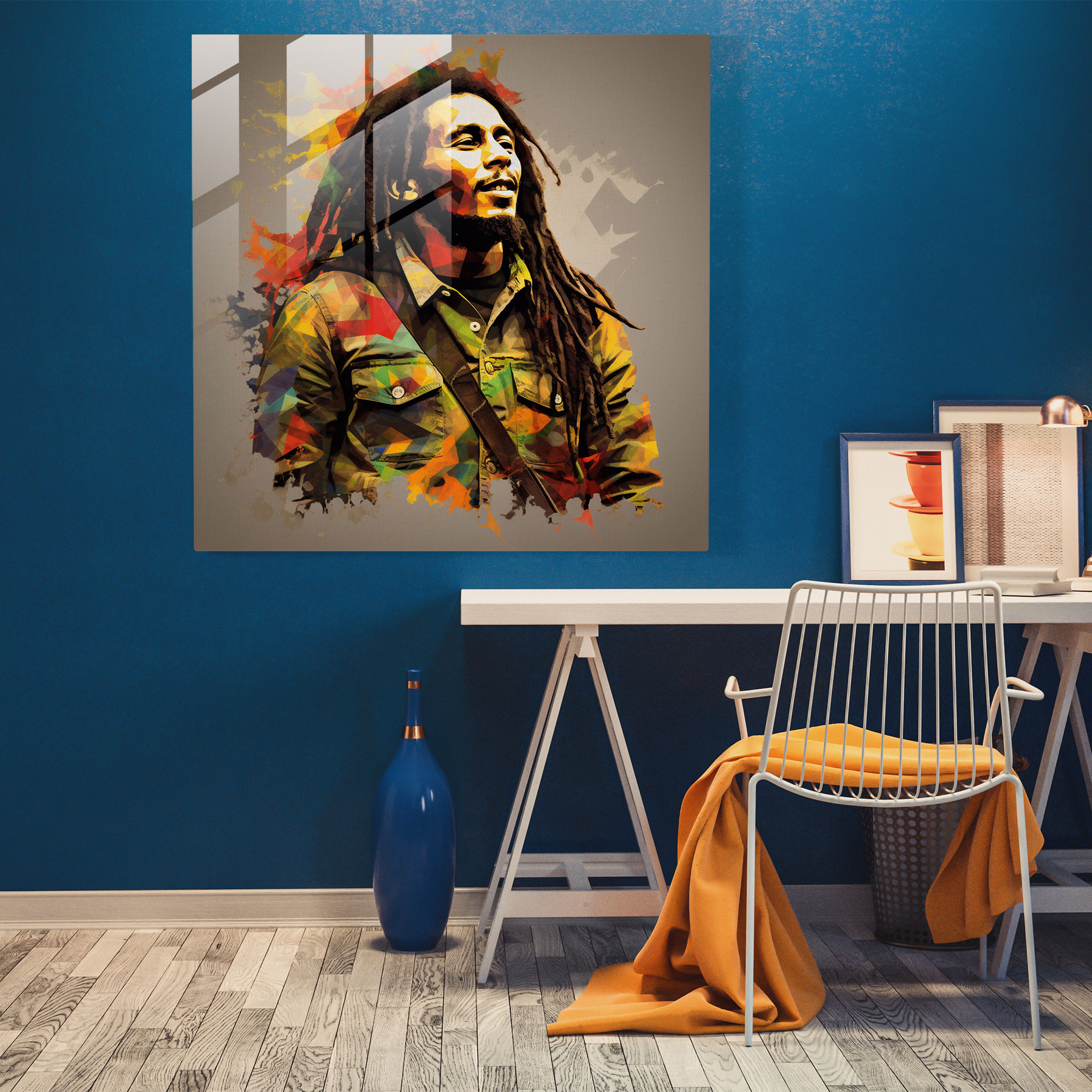 Bob Marley Cam Tablo - Bob Marley Kalıcı Miras Renkli Soyut Desenler
