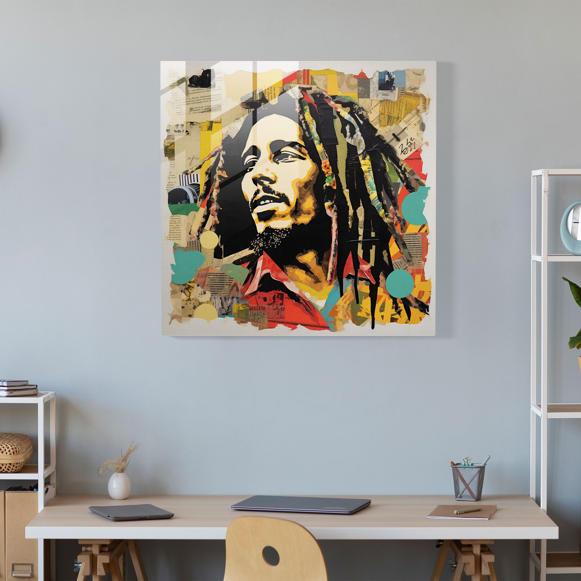 Bob Marley Glasbild - Collage Kunst - Home Dekoration Glasbild Glas Wandkunst