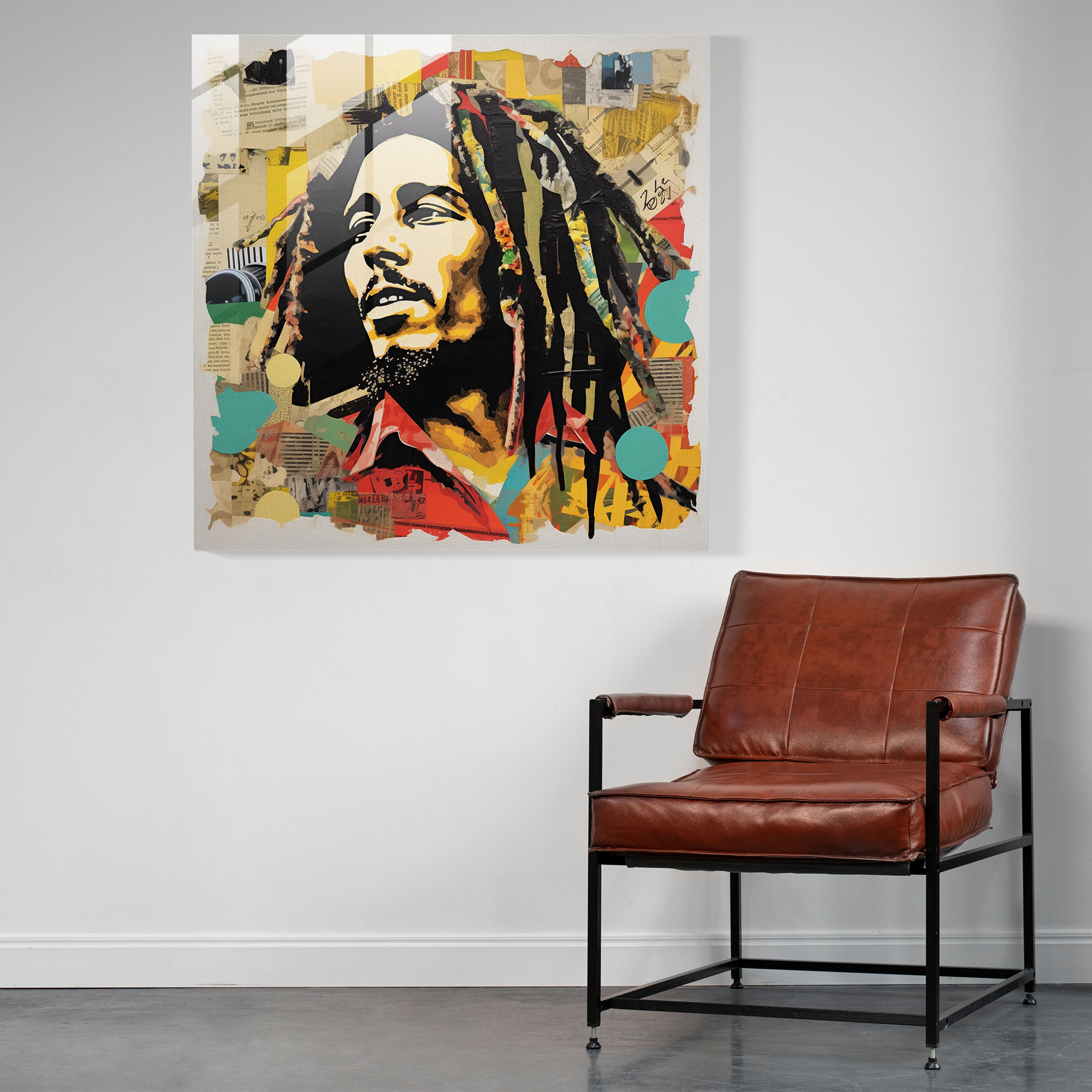 Bob Marley Glasbild - Collage Kunst - Home Dekoration Glasbild Glas Wandkunst