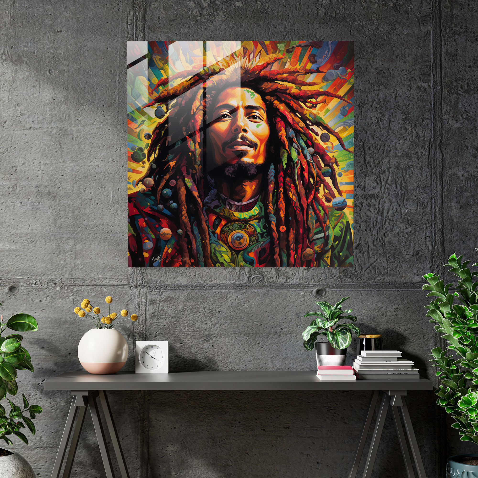 Bob Marley Glass Print - Psychedelic Art - Bob Marley, Home Decoration, Glass Wall Art, Wall Decoration