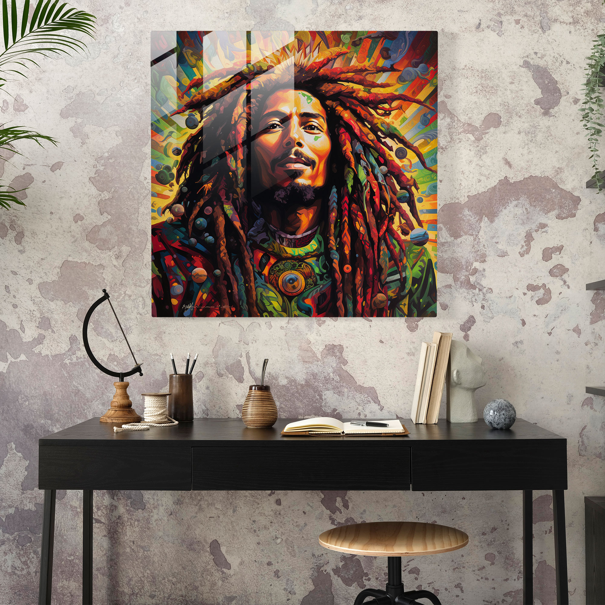 Bob Marley Glass Print - Psychedelic Art - Bob Marley, Home Decoration, Glass Wall Art, Wall Decoration
