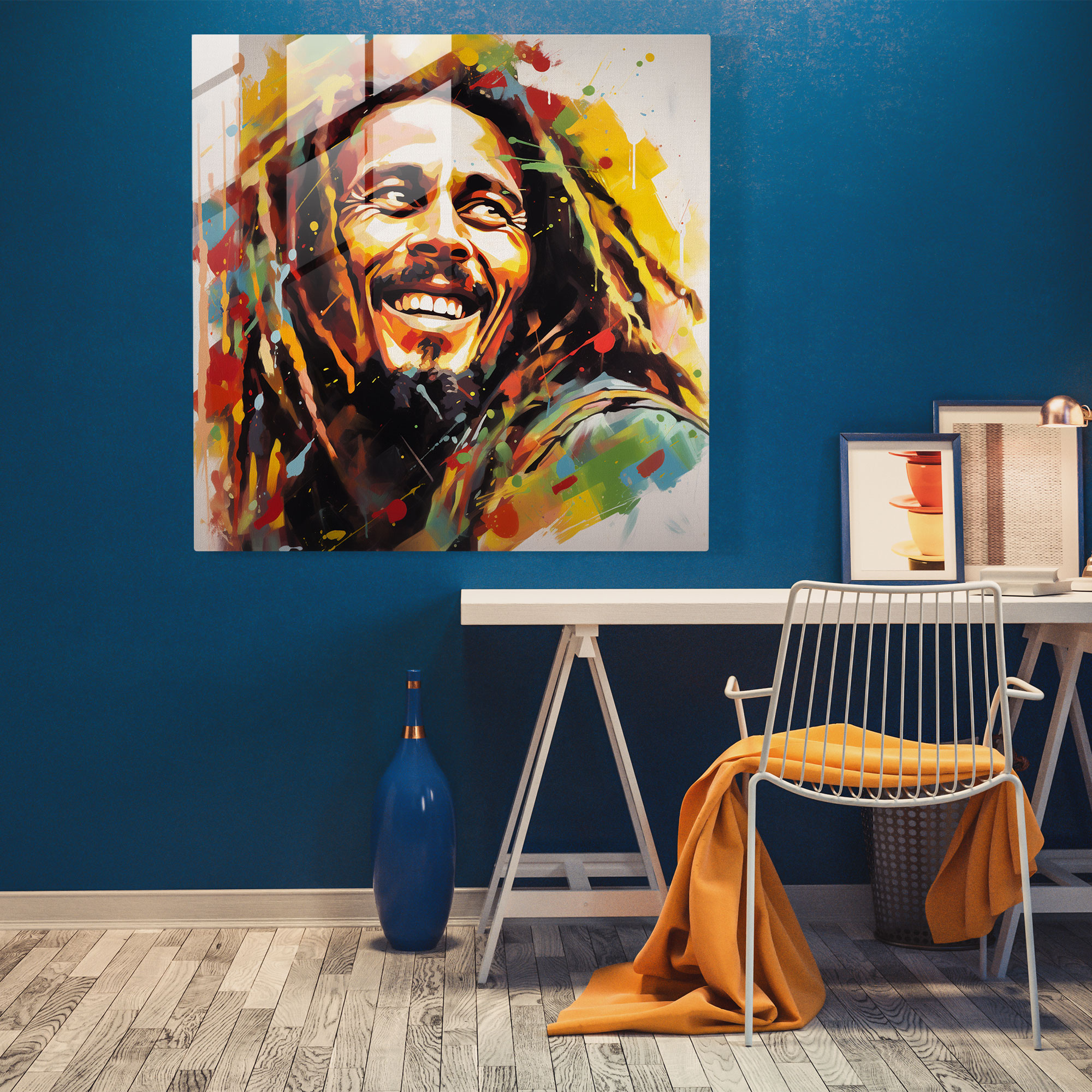 Bob Marley Glass Print - Colorful Abstract Portrait - Bob Marley, Portrait, Home Decoration, Glass Art