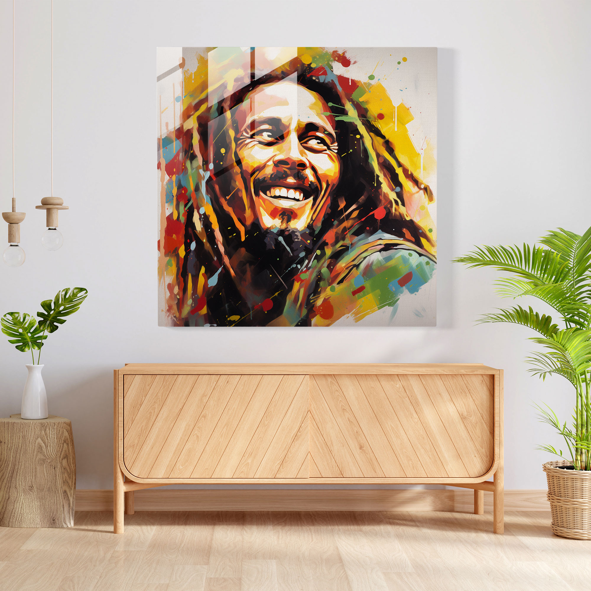 Bob Marley Glass Print - Colorful Abstract Portrait - Bob Marley, Portrait, Home Decoration, Glass Art