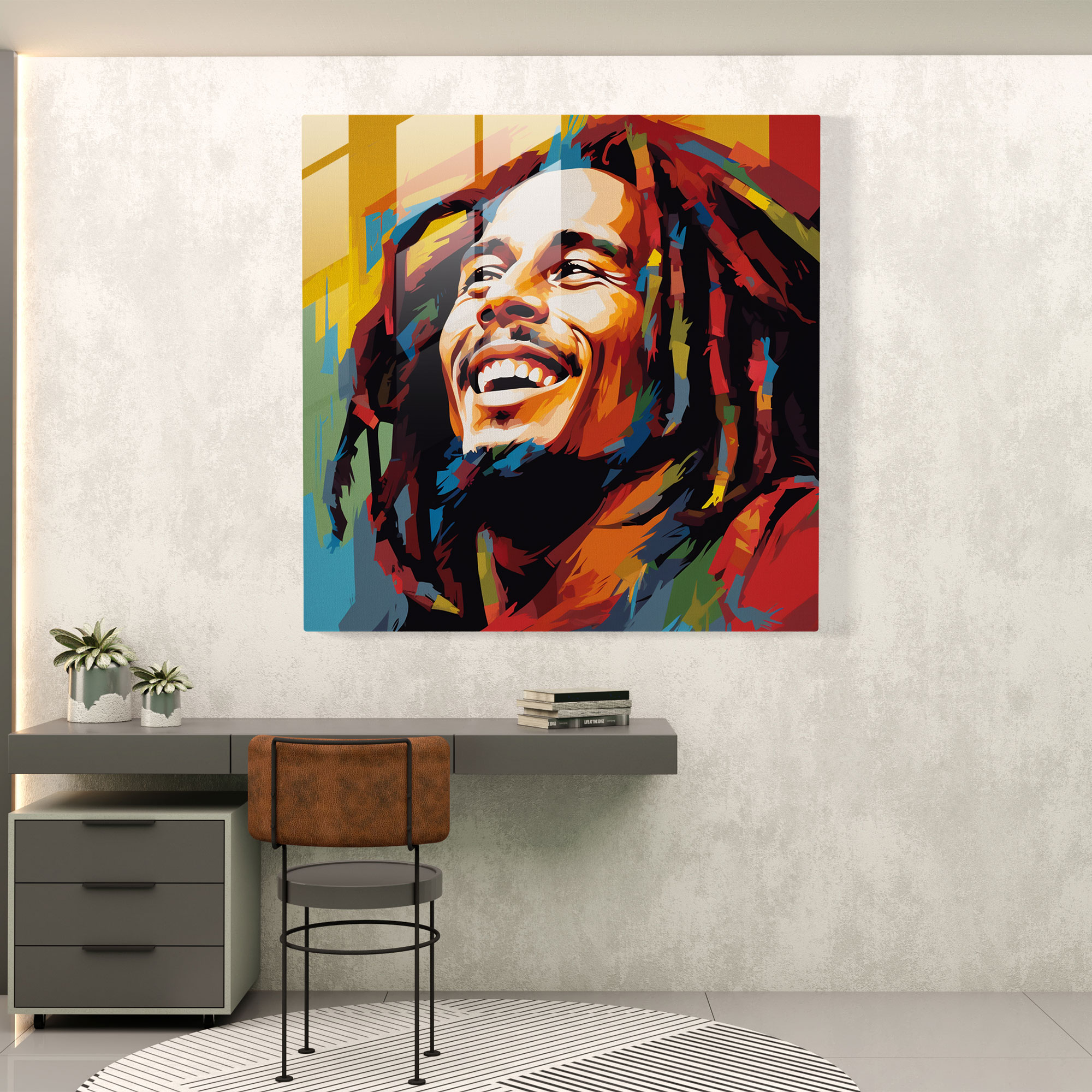 Bob Marley Glasbild - Pop-Art-Porträt im modernen Stil - Bob Marley Porträt moderne Kunst Wohnkultur