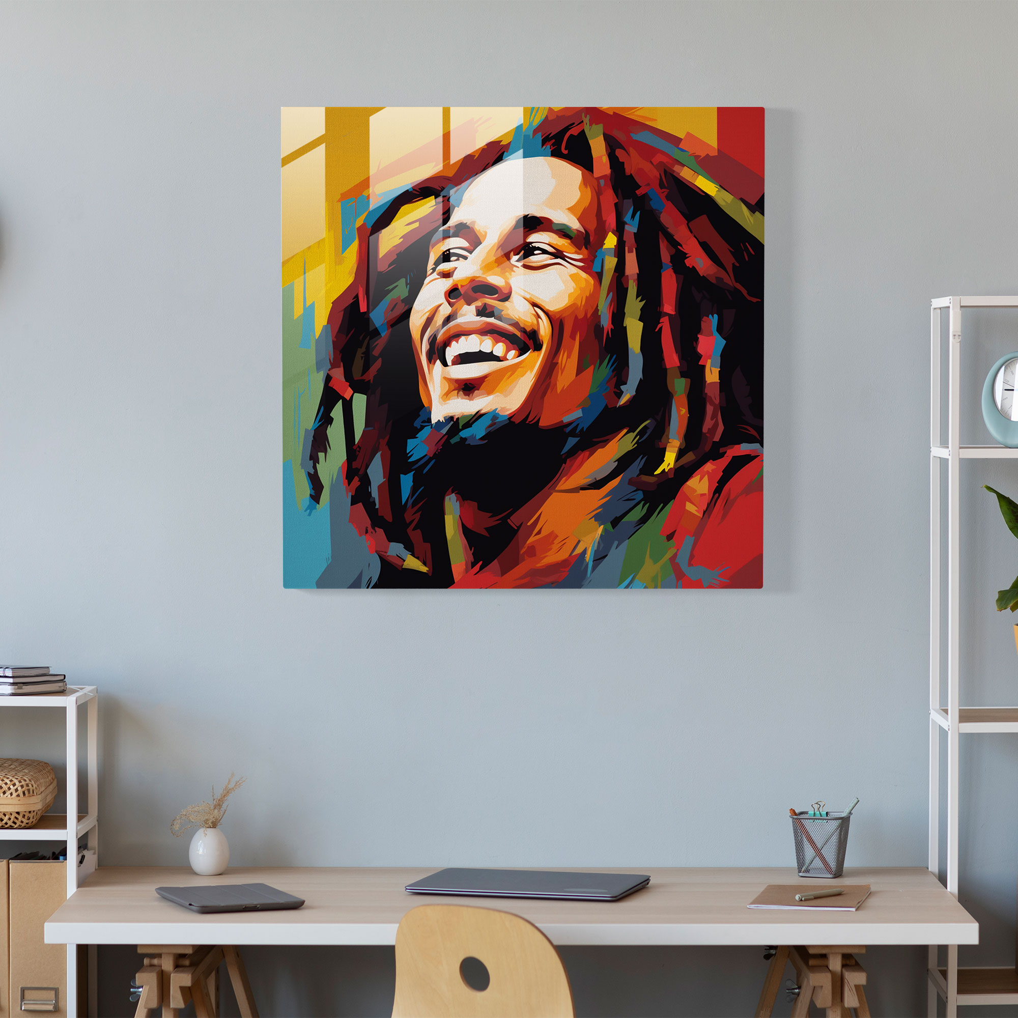 Bob Marley Glasbild - Pop-Art-Porträt im modernen Stil - Bob Marley Porträt moderne Kunst Wohnkultur