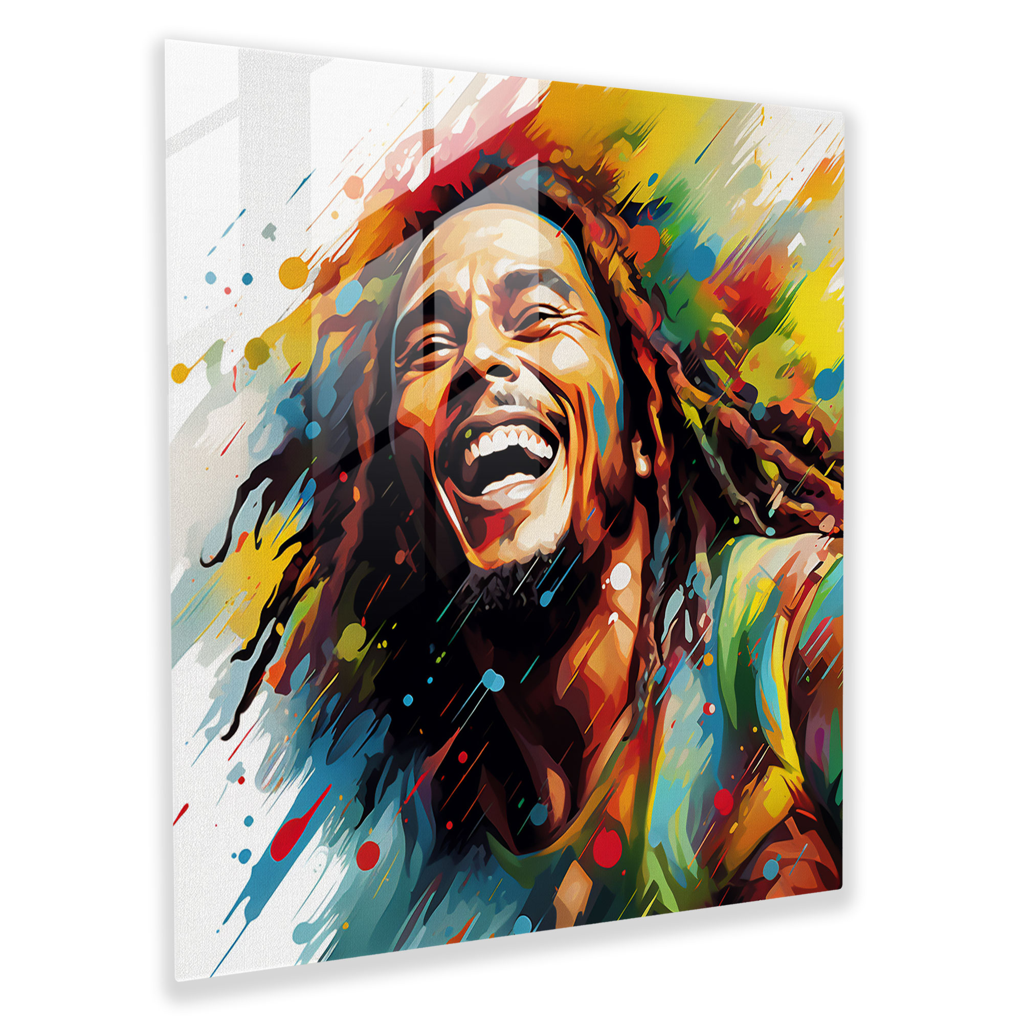 Bob Marley Glass Print - Psychedelic Digital Illustration - Bob Marley, Wall Decoration, Glass Art, Digital Art