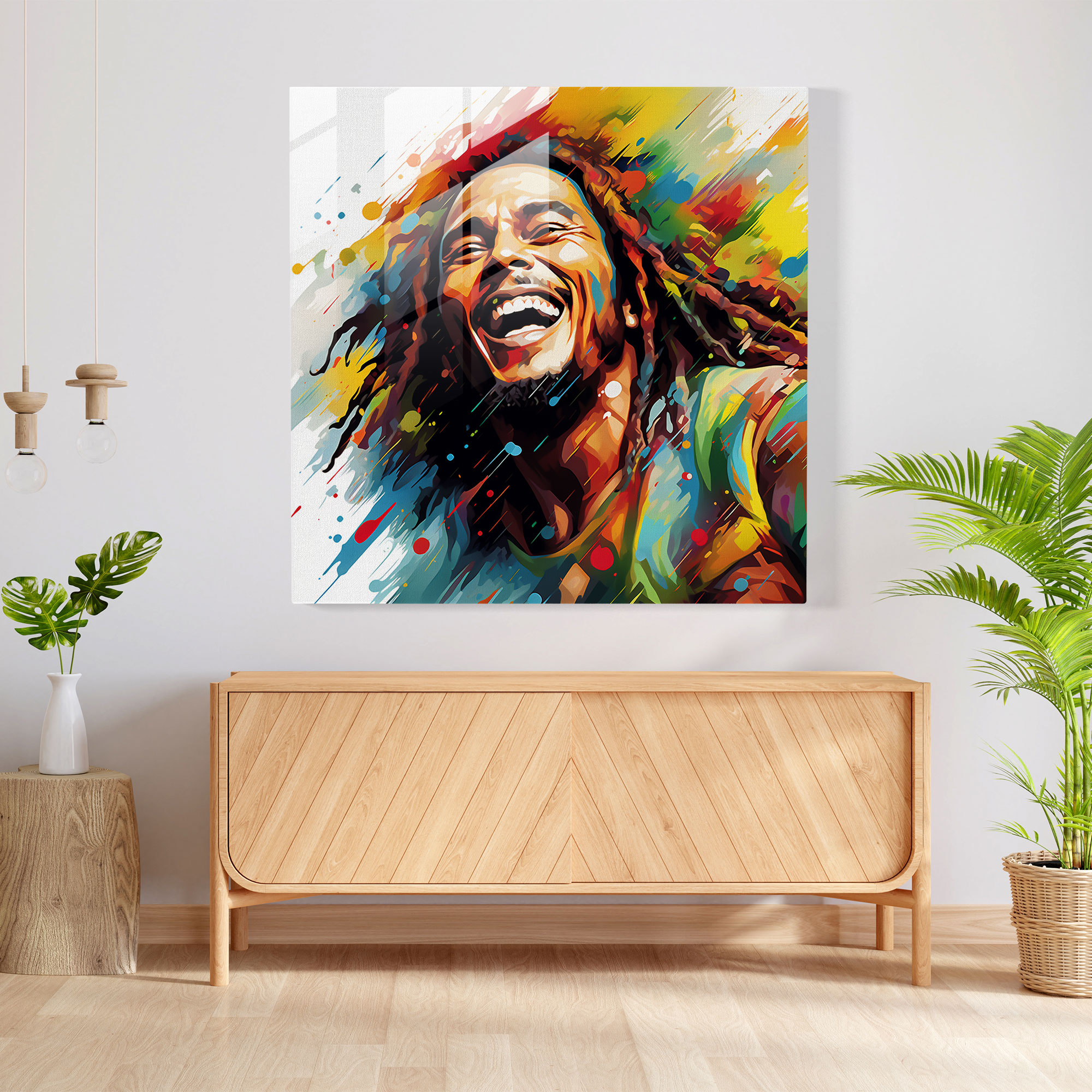 Bob Marley Glass Print - Psychedelic Digital Illustration - Bob Marley, Wall Decoration, Glass Art, Digital Art