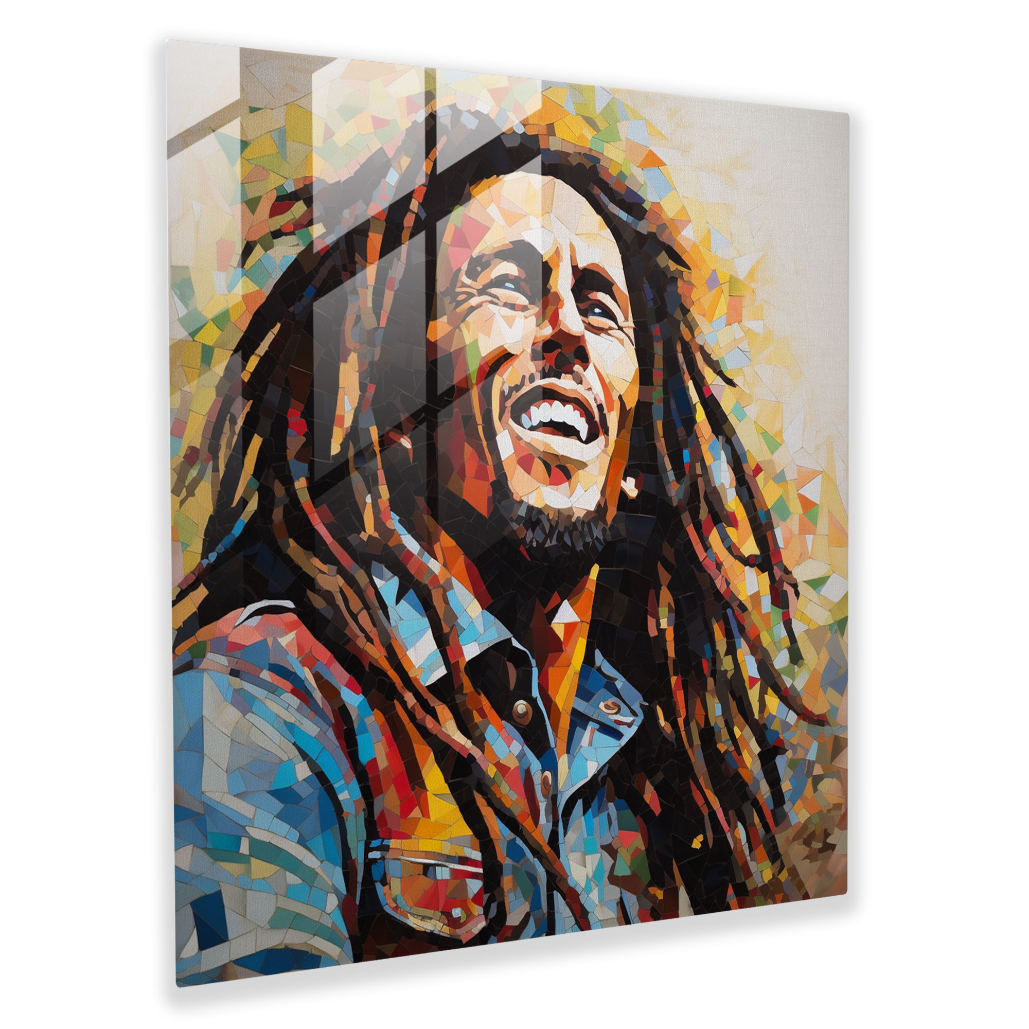 Bob Marley Glasbild - Ikones Collage Mosaik - Bob Marley Glasbild Bob Marley Glas Wandkunst