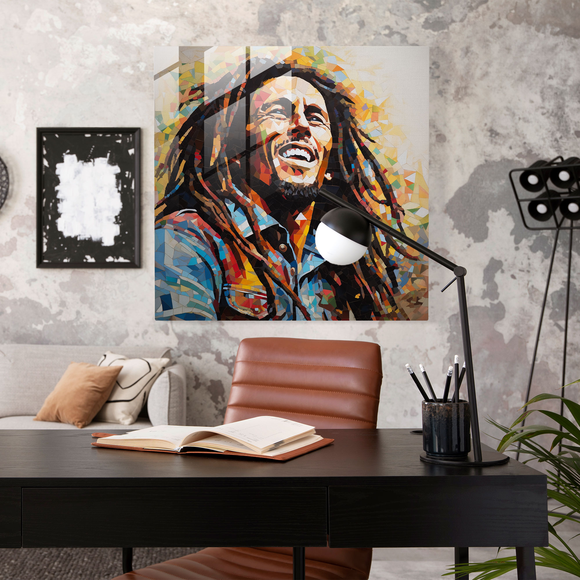 Bob Marley Glasbild - Ikones Collage Mosaik - Bob Marley Glasbild Bob Marley Glas Wandkunst