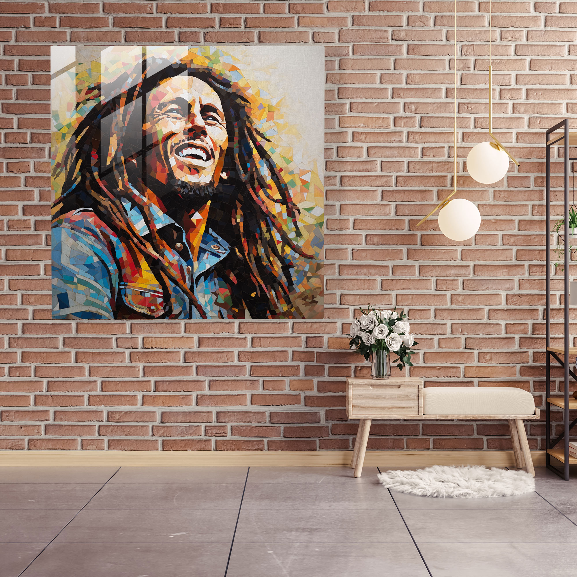 Bob Marley Glasbild - Ikones Collage Mosaik - Bob Marley Glasbild Bob Marley Glas Wandkunst