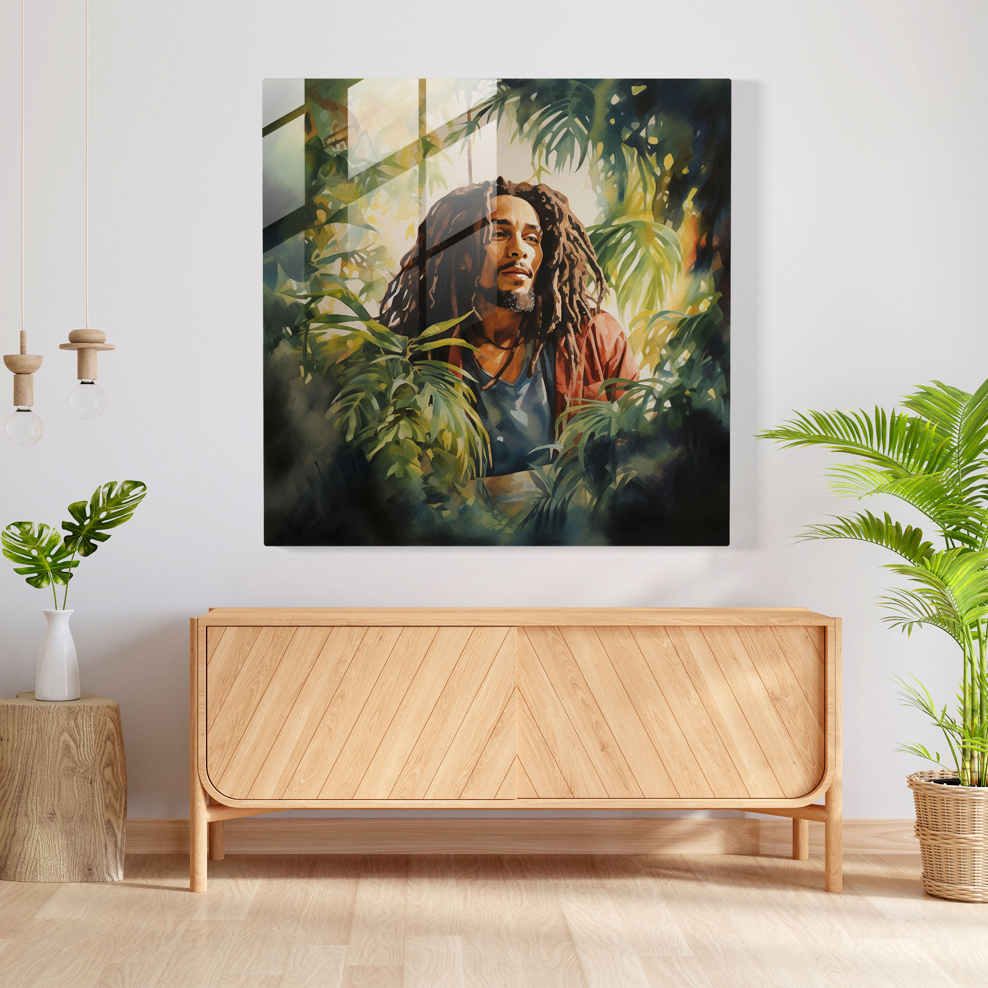 Bob Marley Glass Print - Tropical Watercolor Portrait - Bob Marley, Watercolor, Portrait, Glass Art