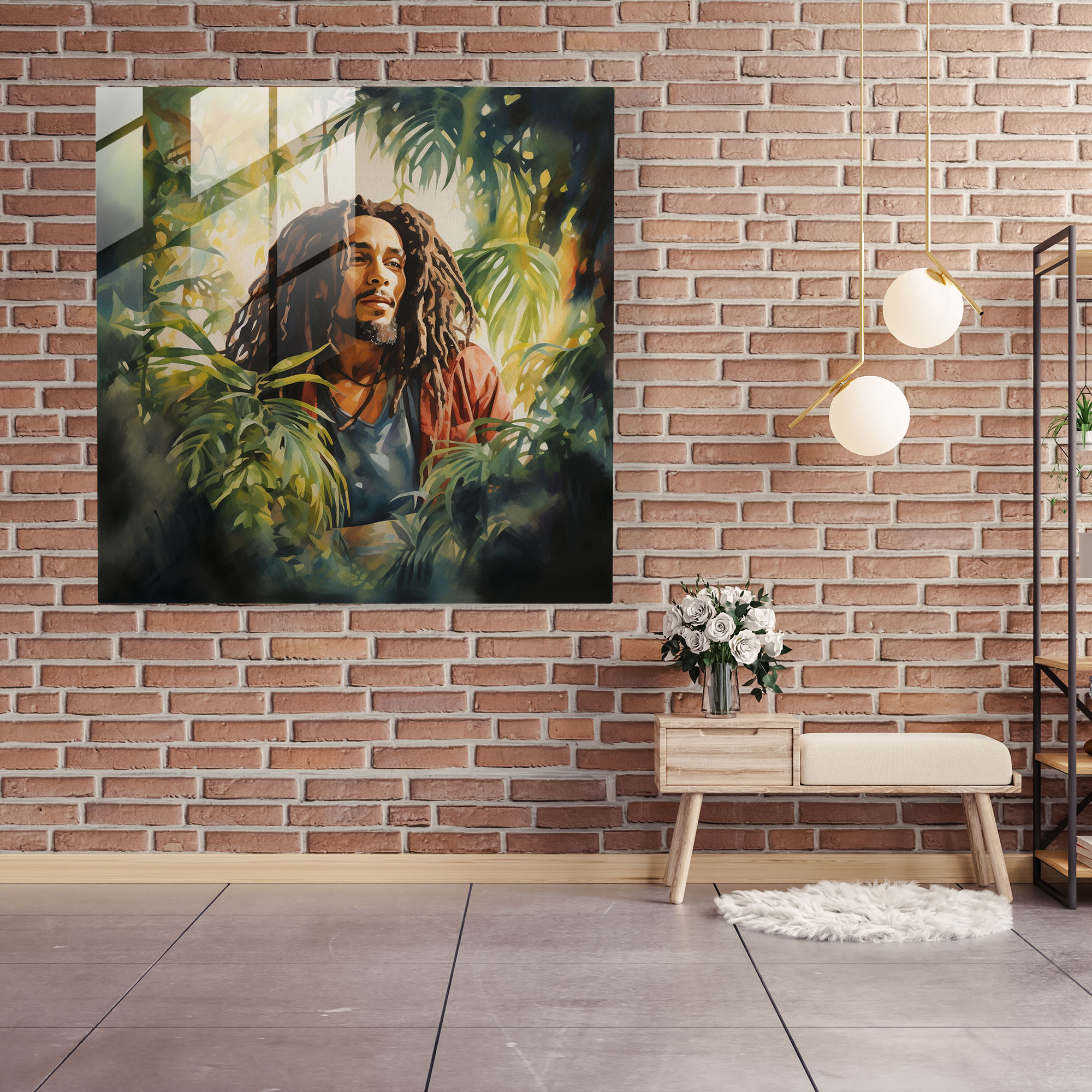 Bob Marley Glass Print - Tropical Watercolor Portrait - Bob Marley, Watercolor, Portrait, Glass Art