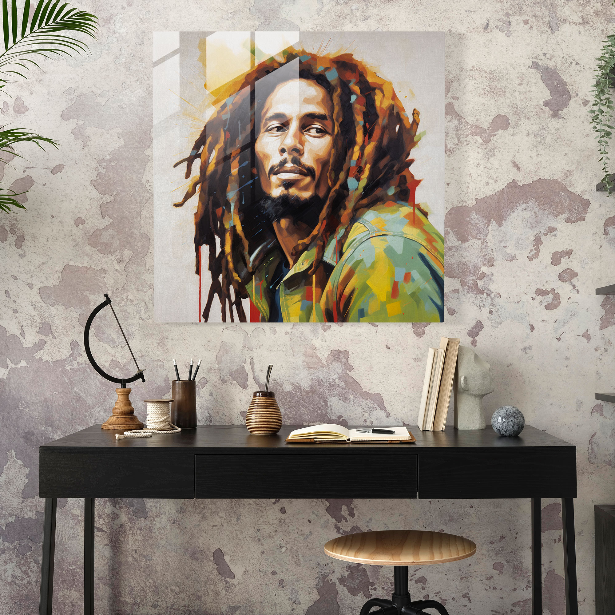 Bob Marley Glasbild - Zeitgenössisches Porträt - Bob Marley Wohnkultur Porträt Glaskunst