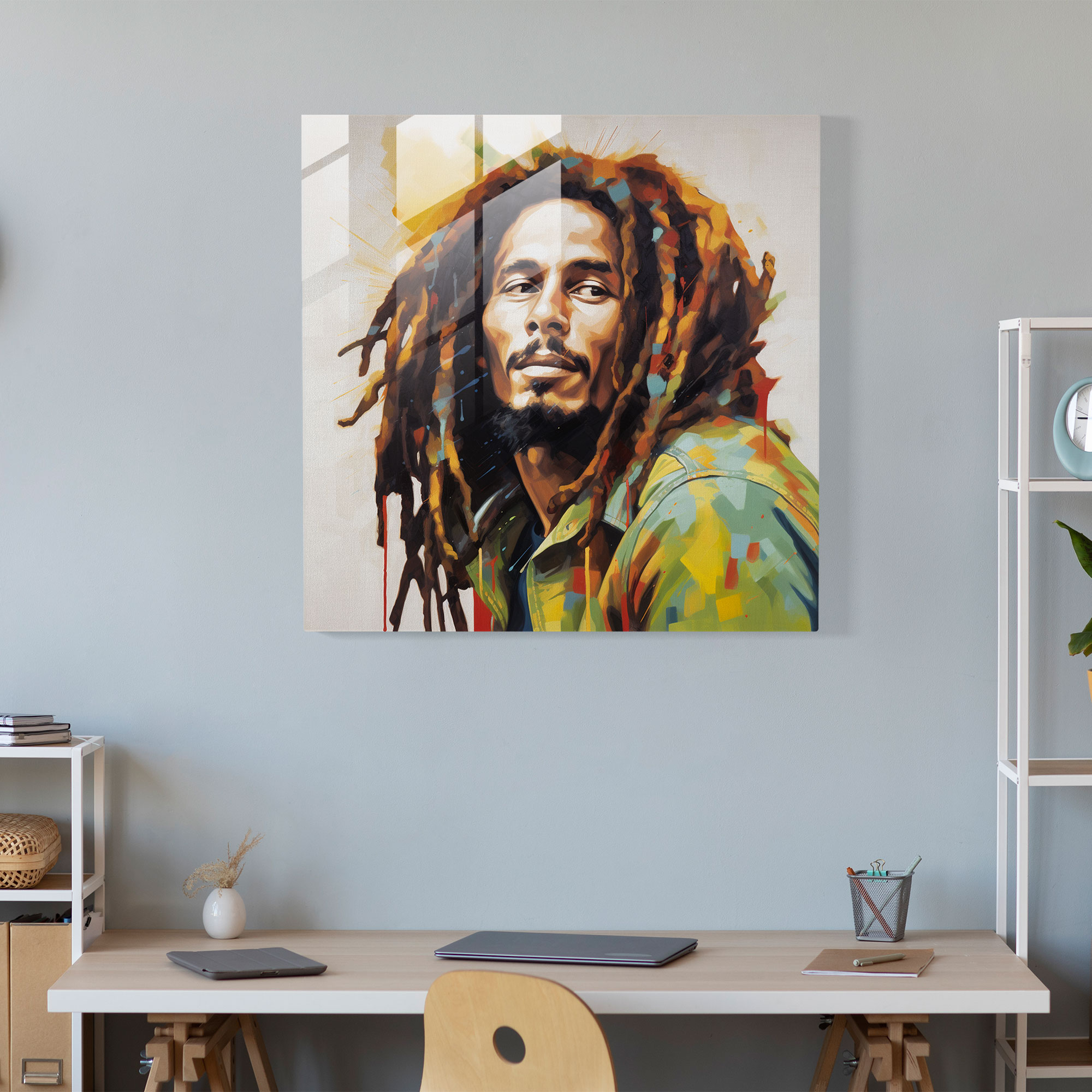 Bob Marley Glasbild - Zeitgenössisches Porträt - Bob Marley Wohnkultur Porträt Glaskunst