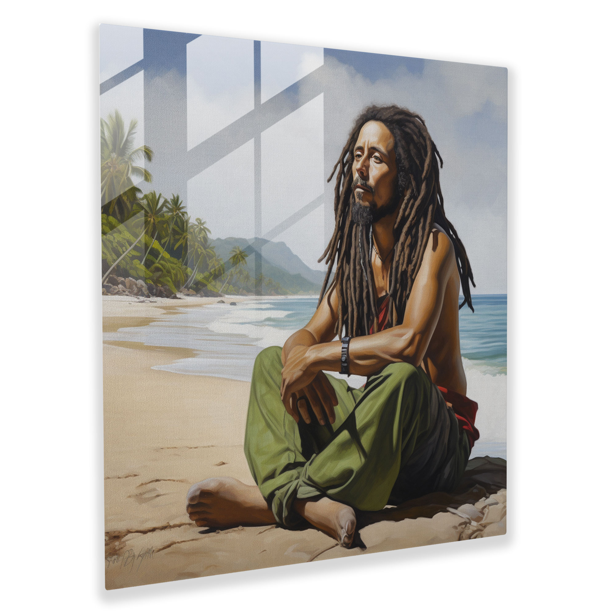 Bob Marley Glass Print - Bob Marley, Wall Decoration, Beach, Realistic