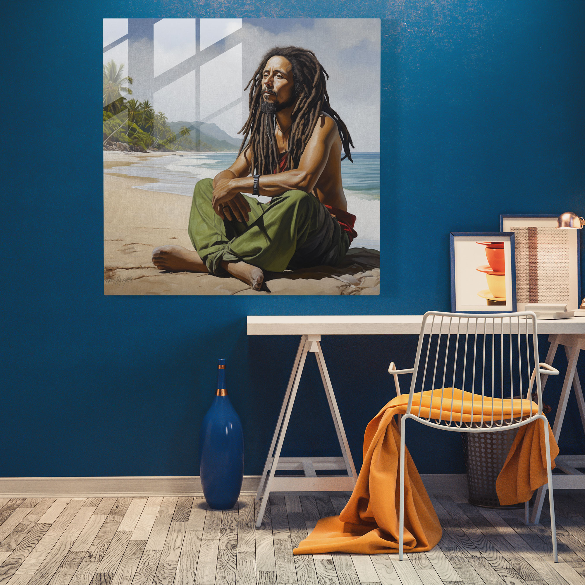 Bob Marley Glass Print - Bob Marley, Wall Decoration, Beach, Realistic