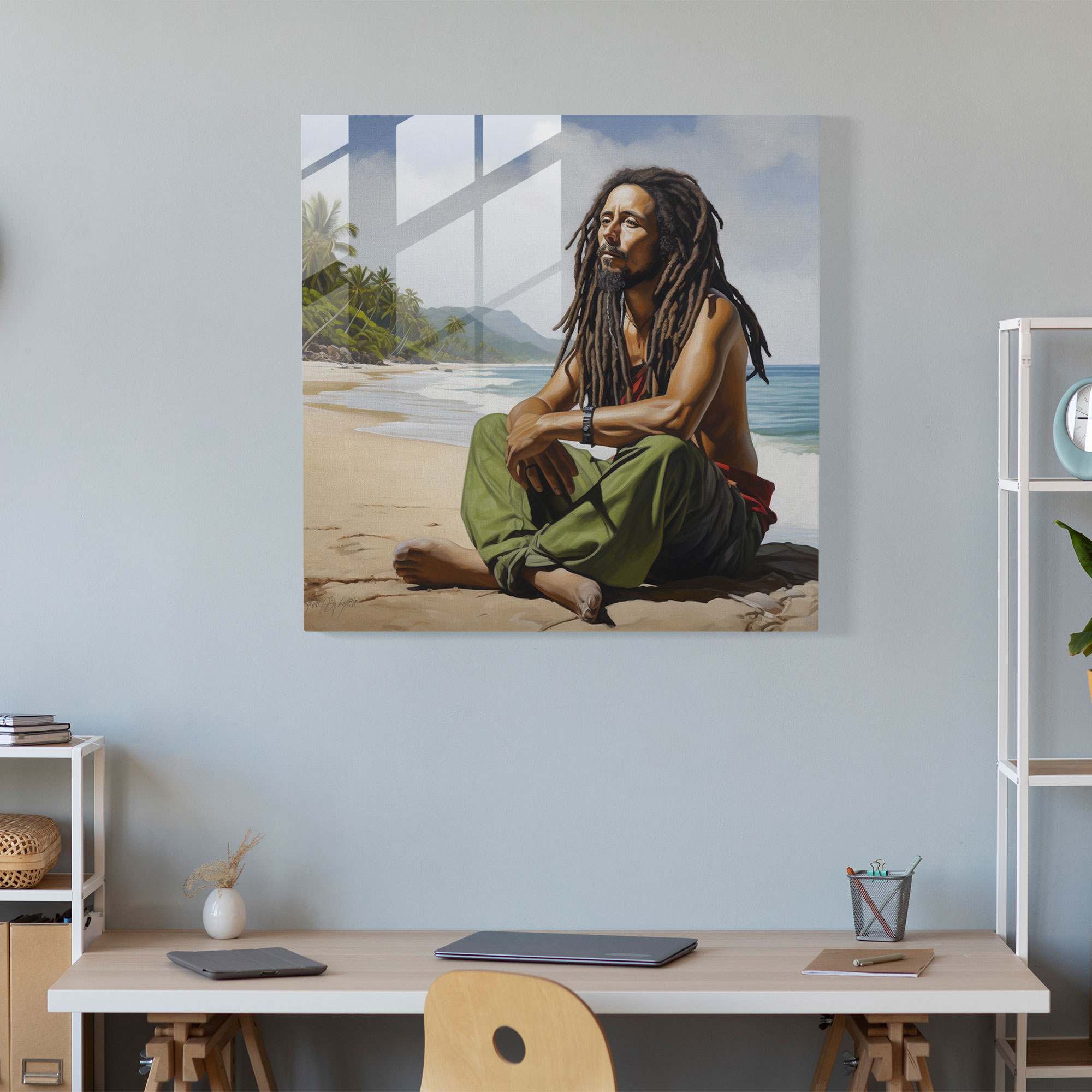 Bob Marley Glass Print - Bob Marley, Wall Decoration, Beach, Realistic