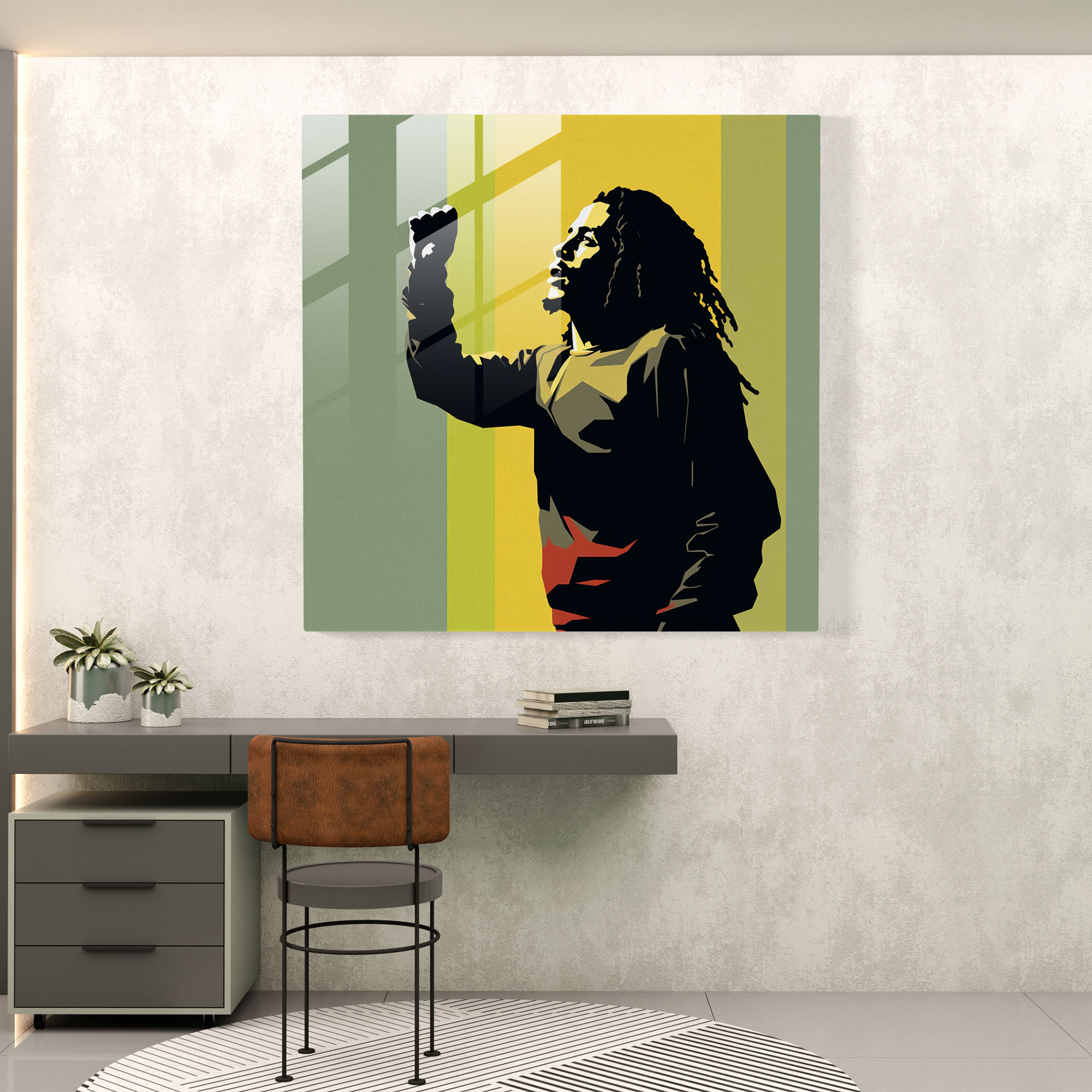 Bob Marley Glass Print - Bob Marley, Wall Decoration, Home Decoration, Minimalist