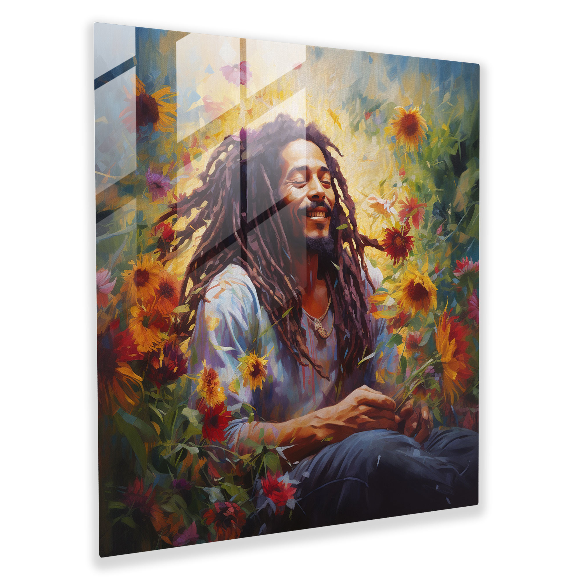 Bob Marley Glass Wall Art - Bob Marley, Glass Print, Painting, Flowers