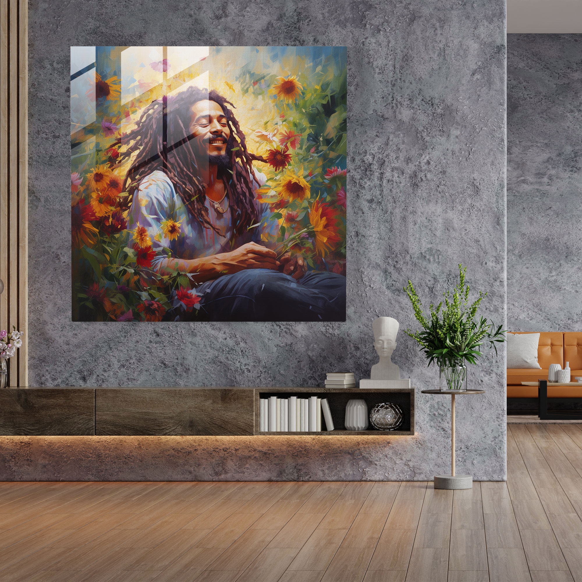 Bob Marley Glass Wall Art - Bob Marley, Glass Print, Painting, Flowers