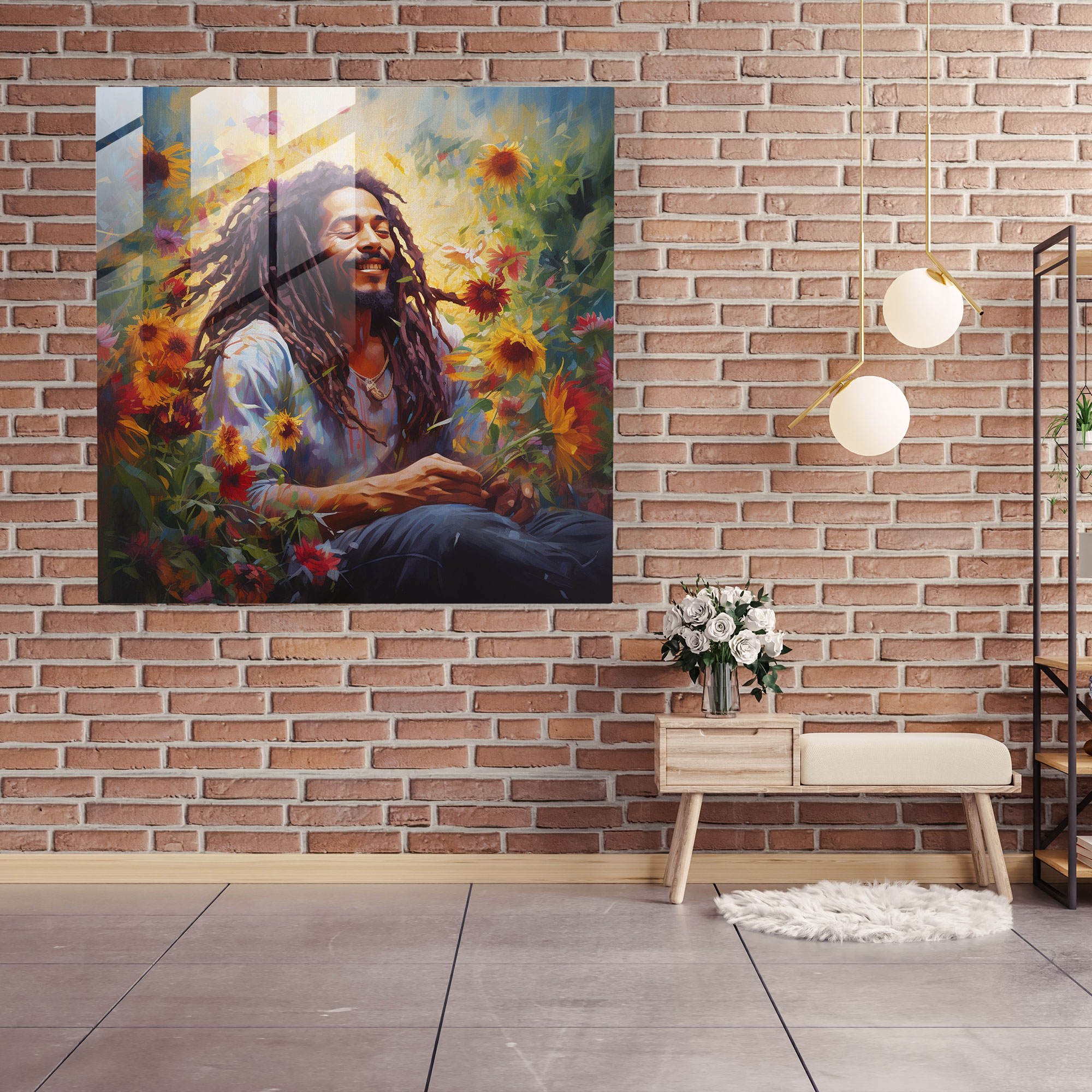 Bob Marley Glass Wall Art - Bob Marley, Glass Print, Painting, Flowers