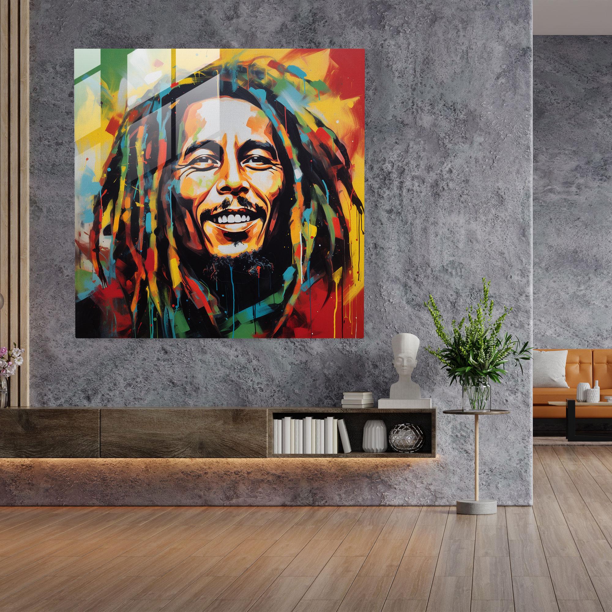 Bob Marley Glasbild - Rebellion Dekoration für Zuhause Kunstwerk