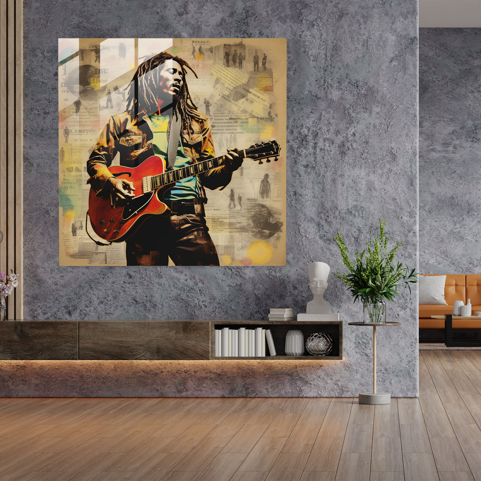 Bob Marley Glasbild - Musiker Collage-Stil