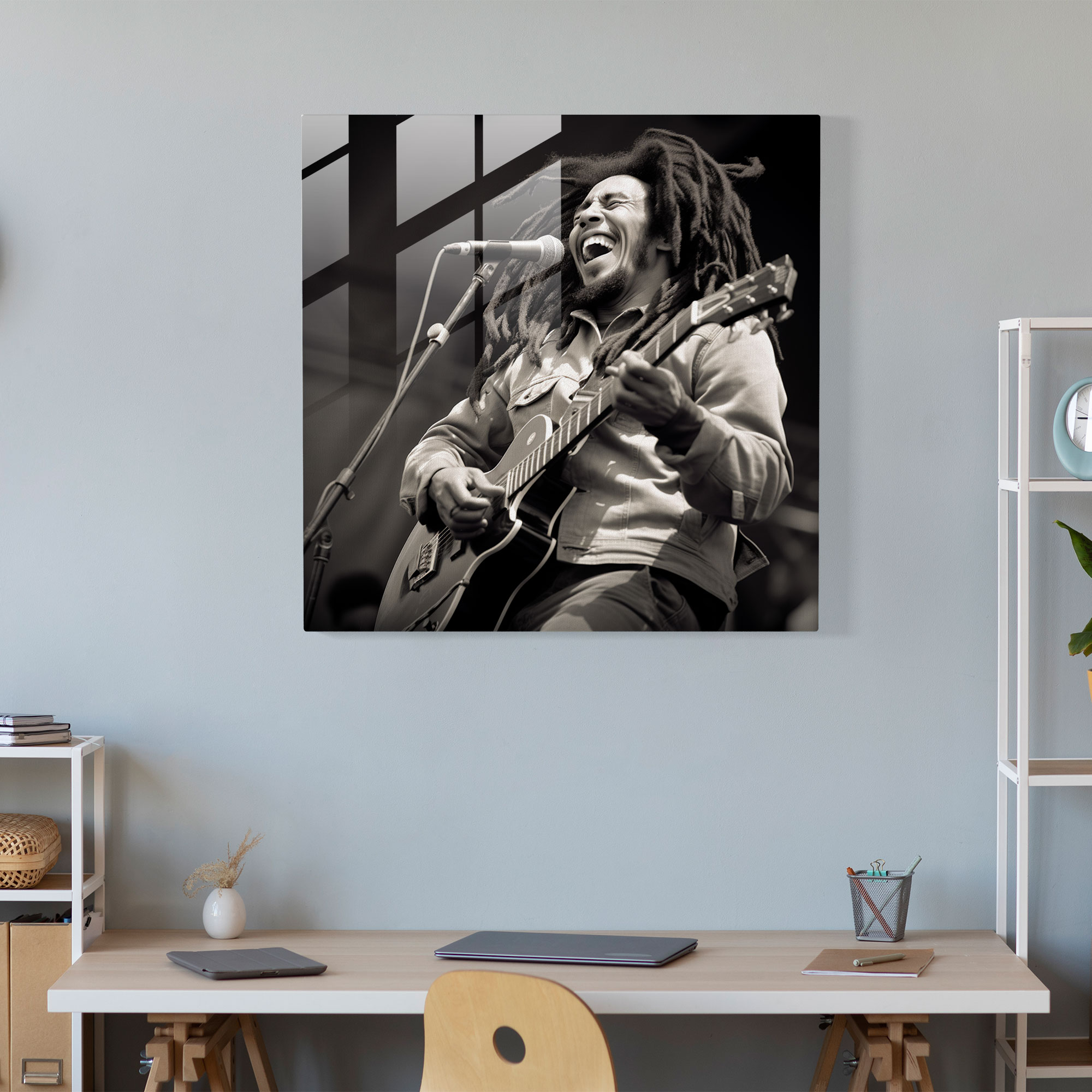 Bob Marley Glass Print - Iconic Concert Moment - Bob Marley, Black And White Photograph, Glass Art, Concert Moment