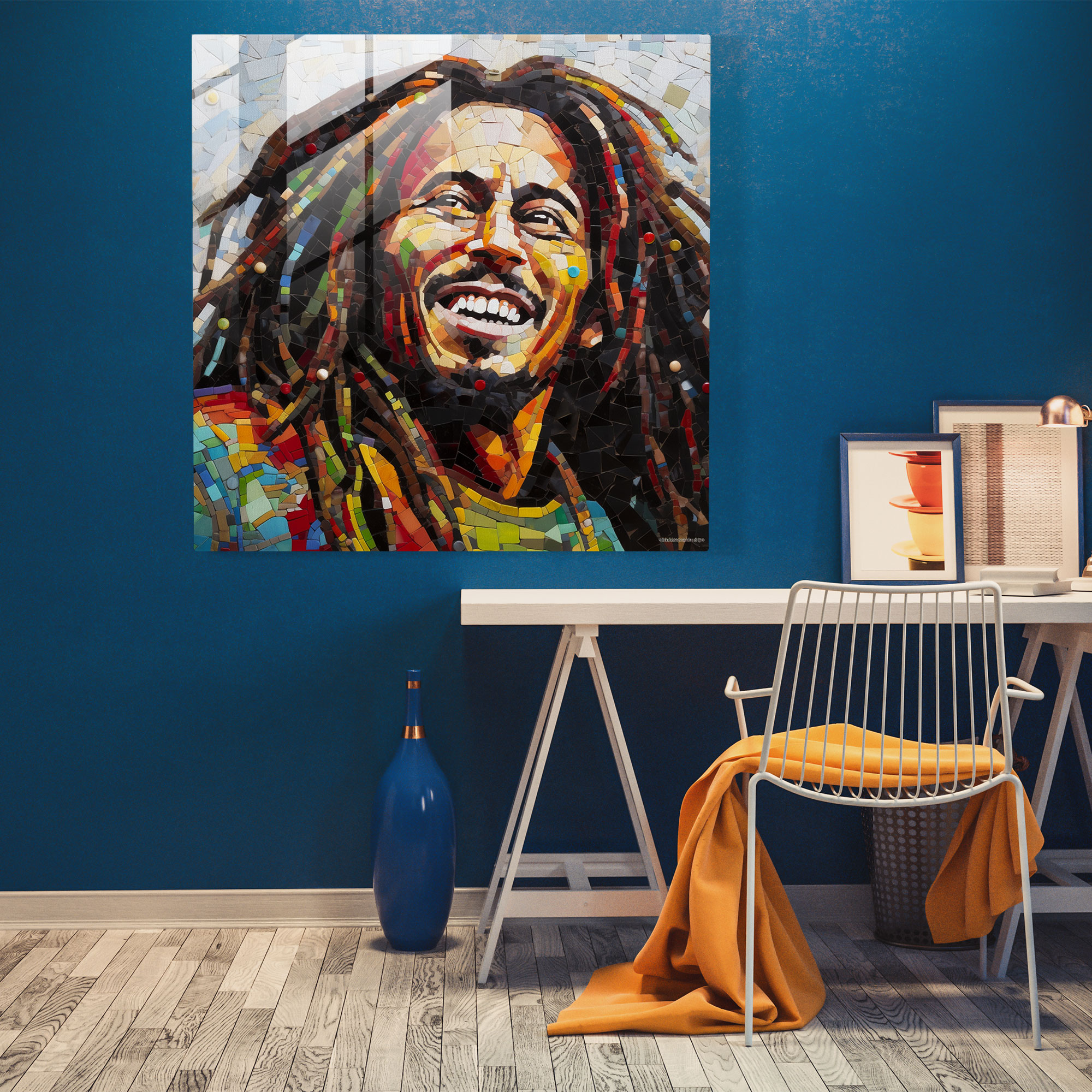 Bob Marley Glass Print - Mosaic Portrait - Bob Marley, Modern Art, Wall Decoration, Mesmerizing