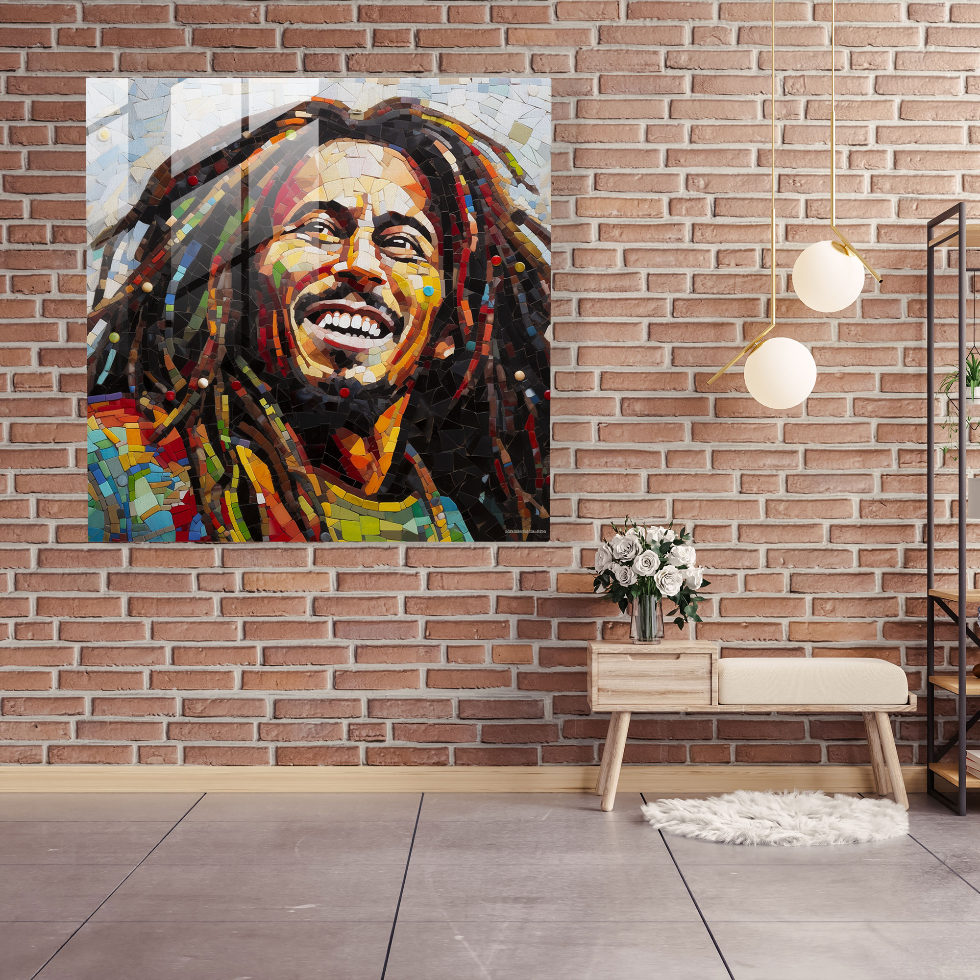 Bob Marley Glass Print - Mosaic Portrait - Bob Marley, Modern Art, Wall Decoration, Mesmerizing
