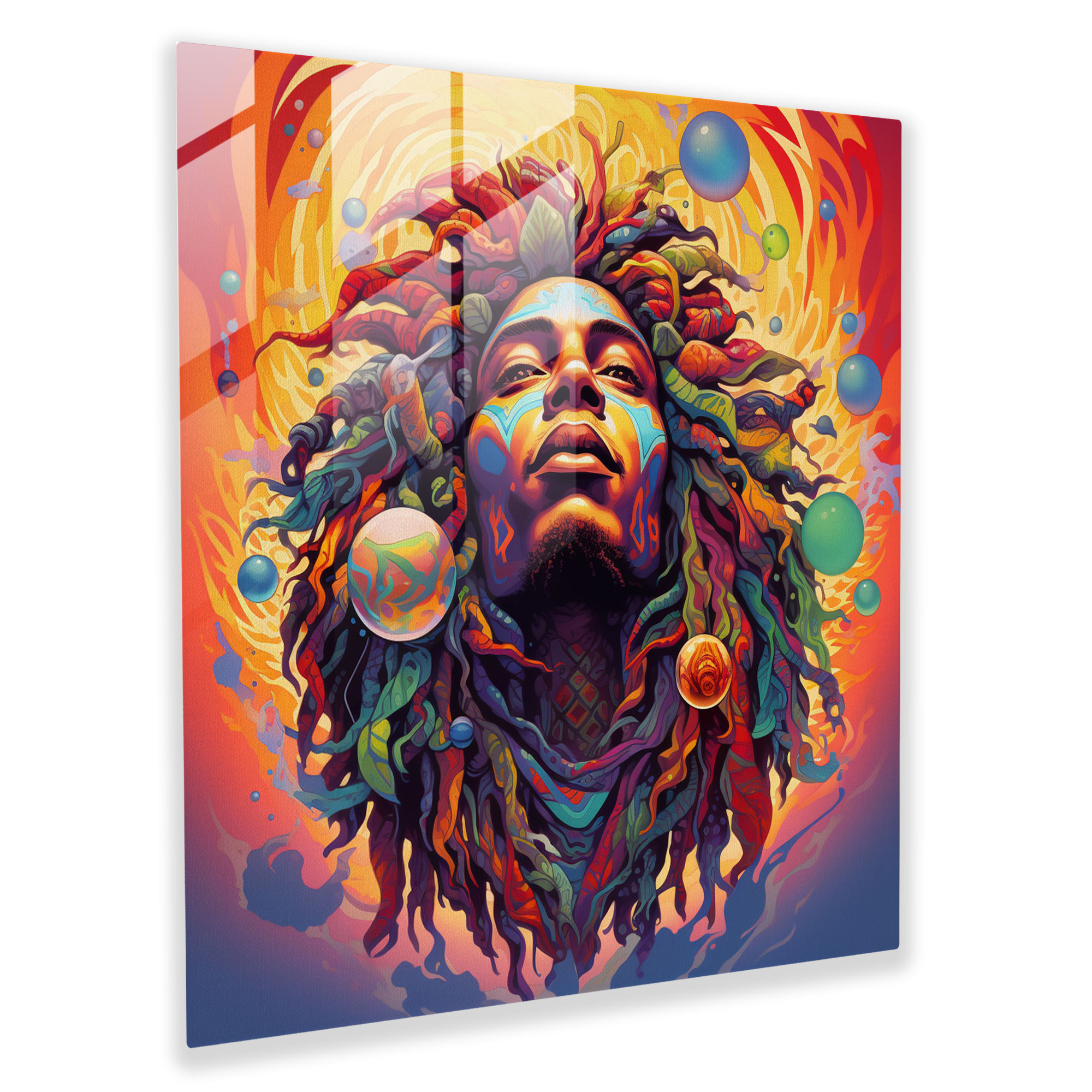Bob Marley Glasbild - Psychedelisches Kaleidoskop - Wanddekoration Glas Kunst