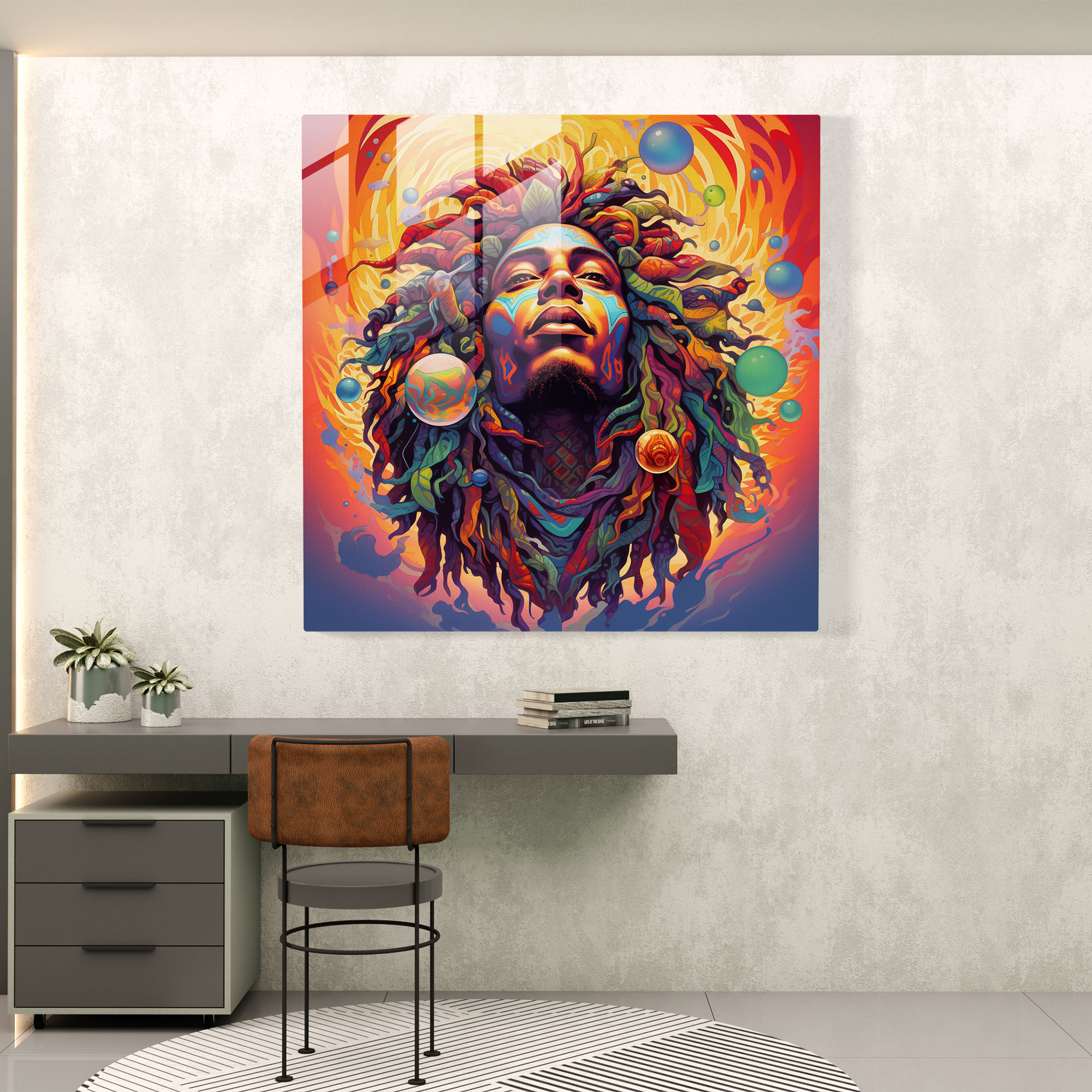 Bob Marley Glasbild - Psychedelisches Kaleidoskop - Wanddekoration Glas Kunst
