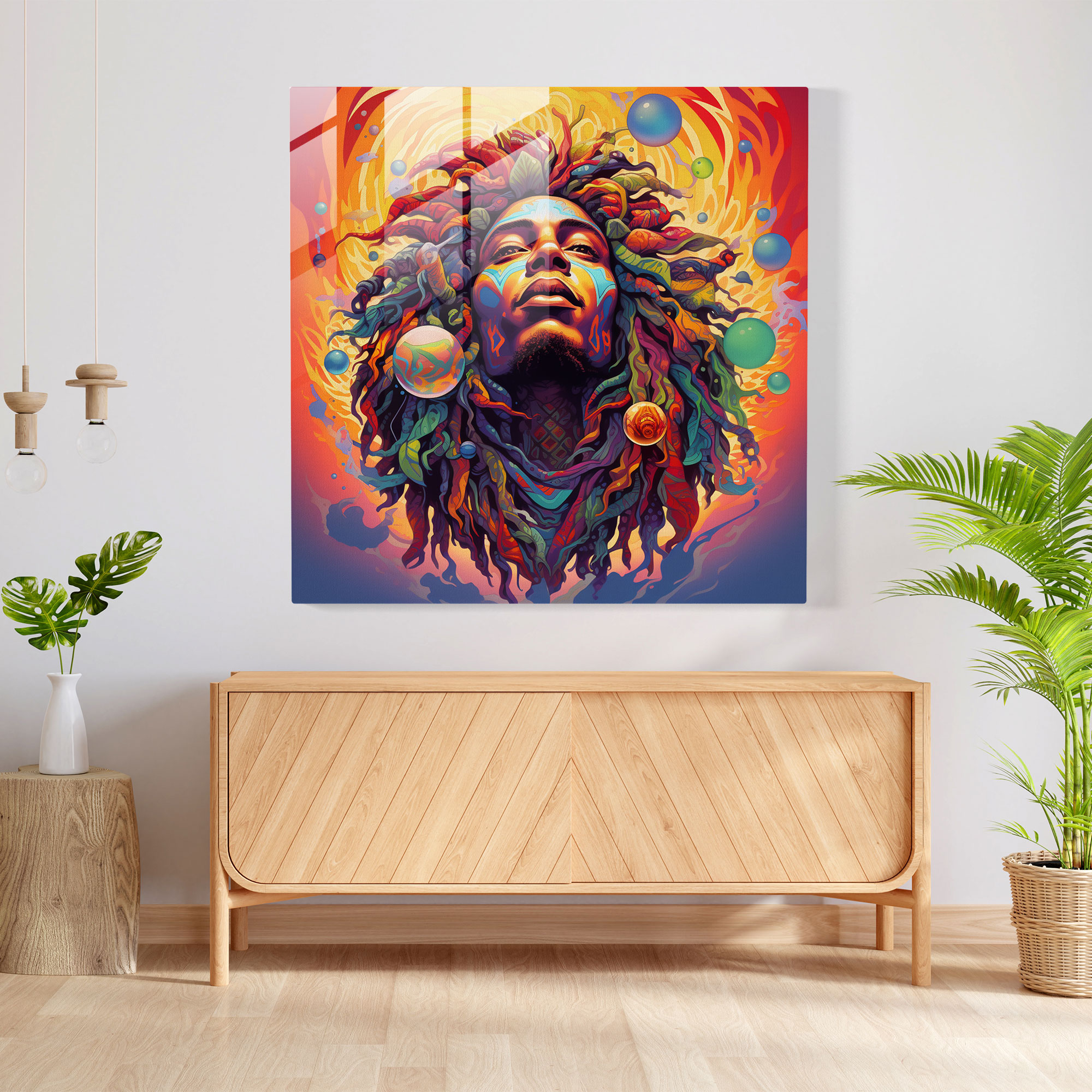 Bob Marley Glasbild - Psychedelisches Kaleidoskop - Wanddekoration Glas Kunst