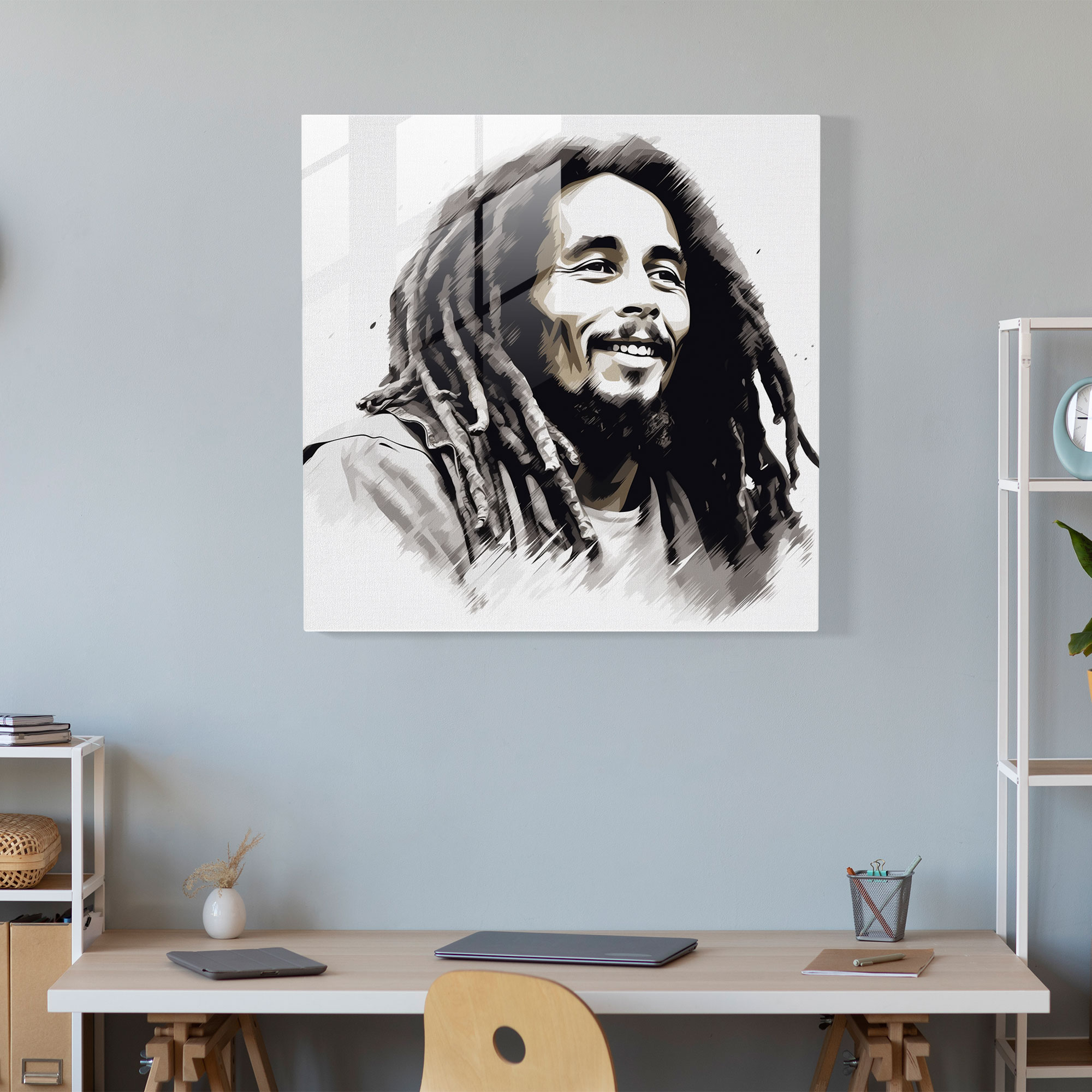 Bob Marley Glass Print - Minimalistic Sketch - Bob Marley, Modern Art, Glass Wall Art, Glass Art