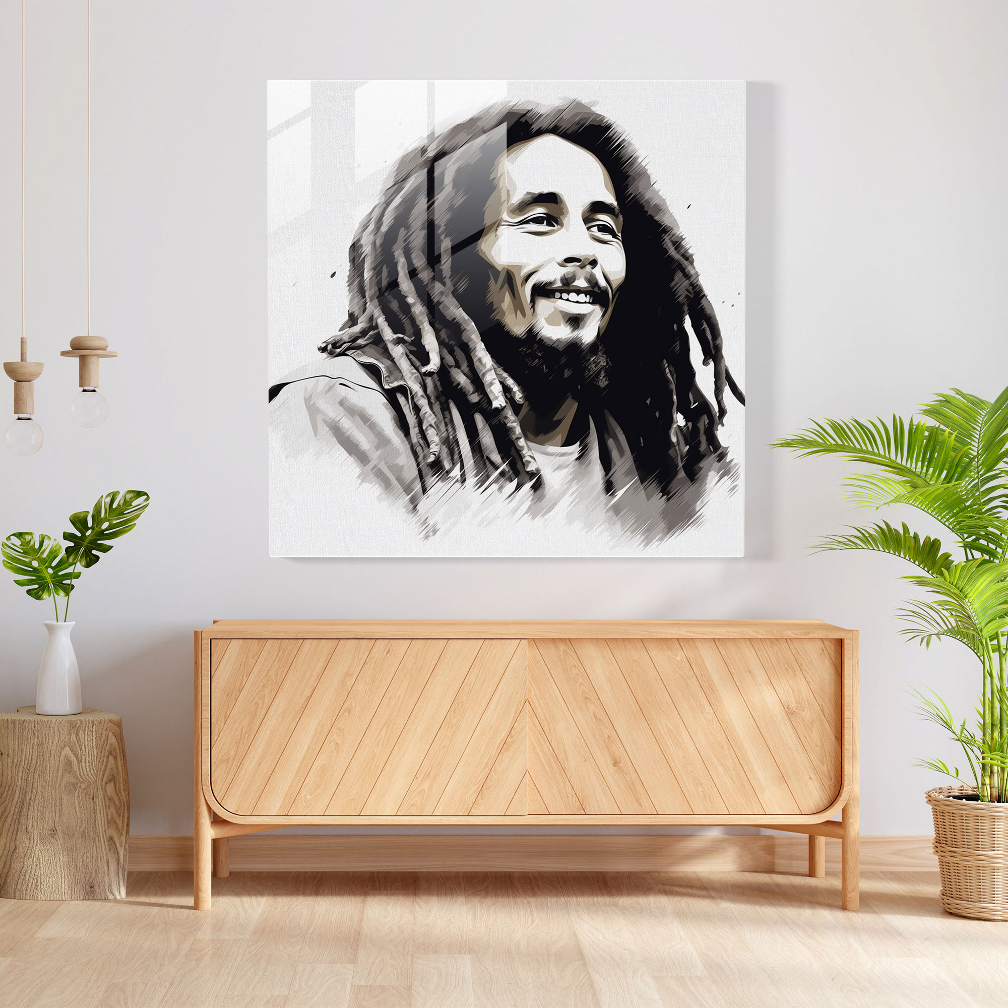 Bob Marley Glass Print - Minimalistic Sketch - Bob Marley, Modern Art, Glass Wall Art, Glass Art