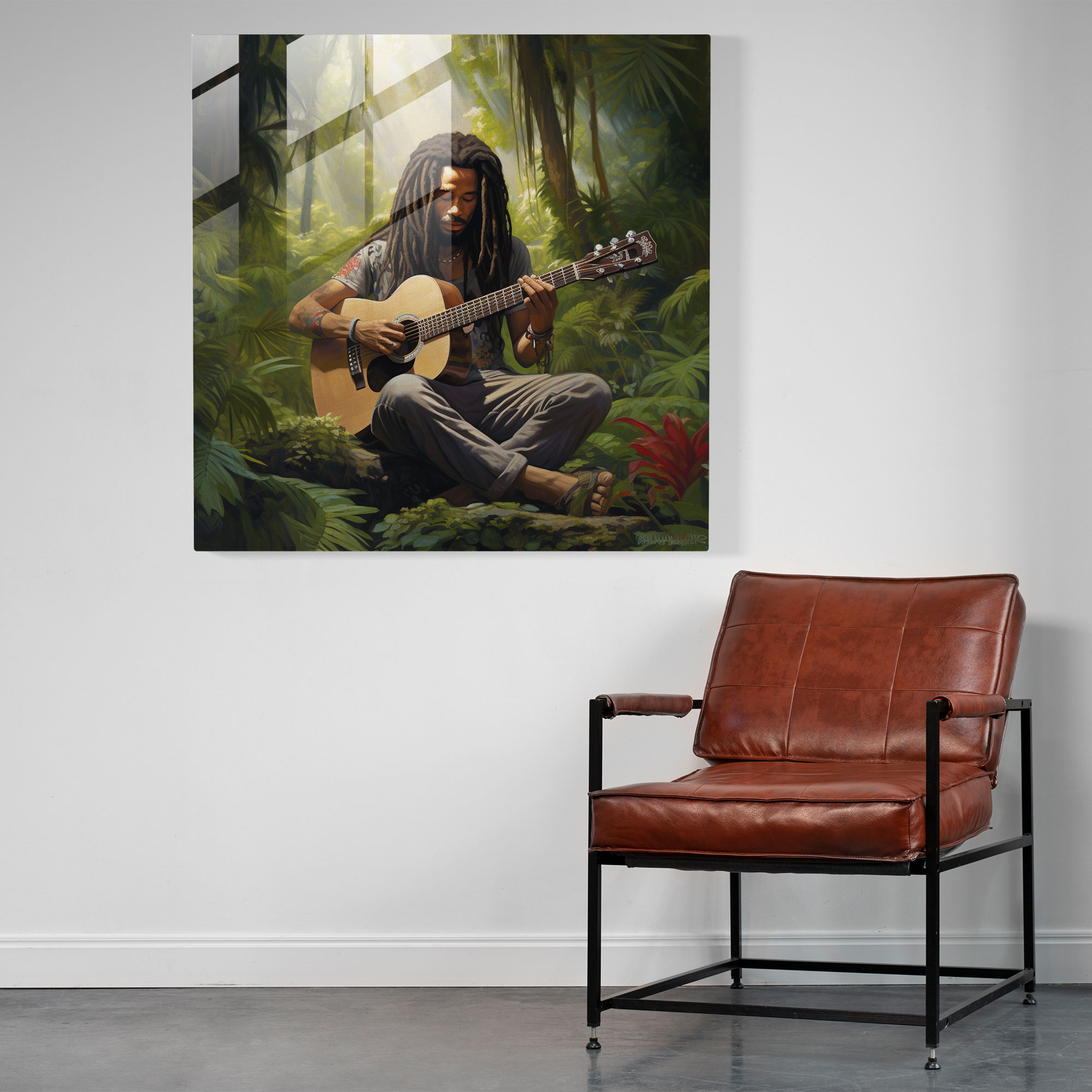 Bob Marley Glass Print - Tropical Forest Harmony - Bob Marley, Home Decoration, Glass Art, Glass Wall Art
