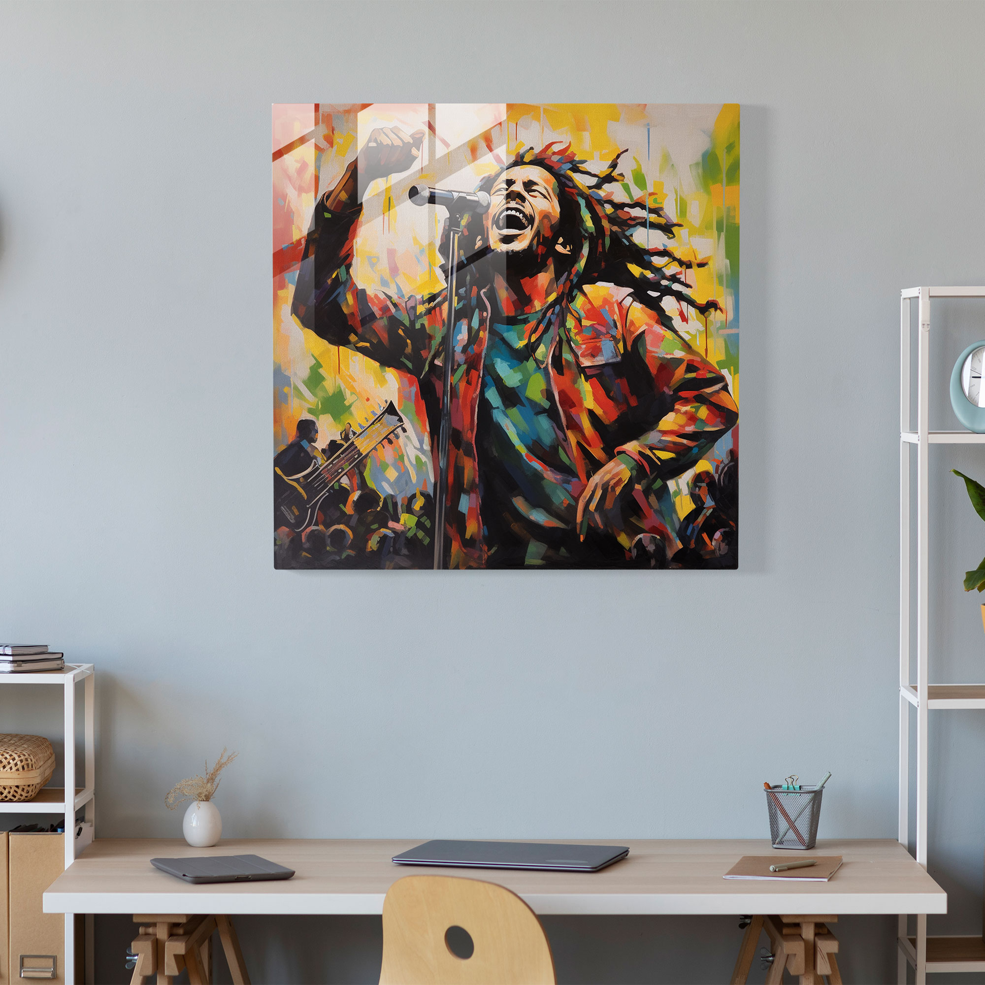 Bob Marley Concert Glass Print - Bob Marley, Home Decoration, Reggae Music, Modern Art