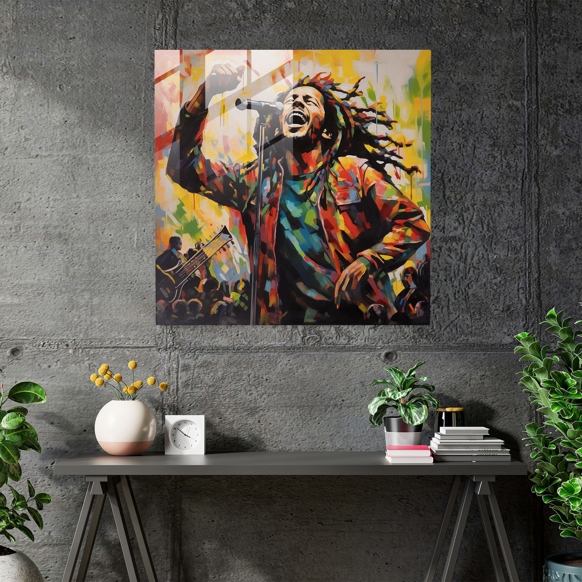 Bob Marley Concert Glass Print - Bob Marley, Home Decoration, Reggae Music, Modern Art
