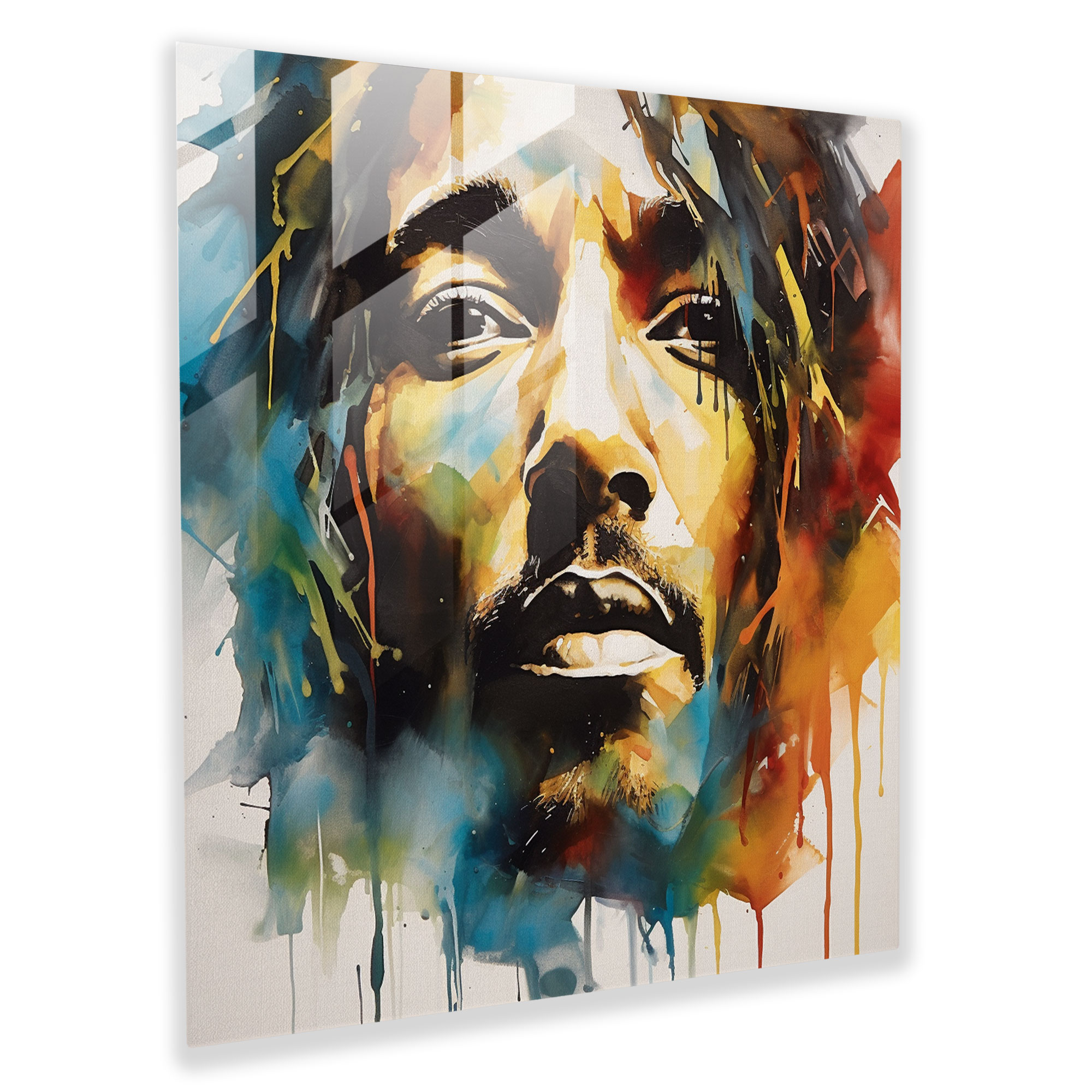 Buntes Bob Marley Glasbild - Bob Marley Wanddekoration Wohnkultur Fließende Pinselstriche