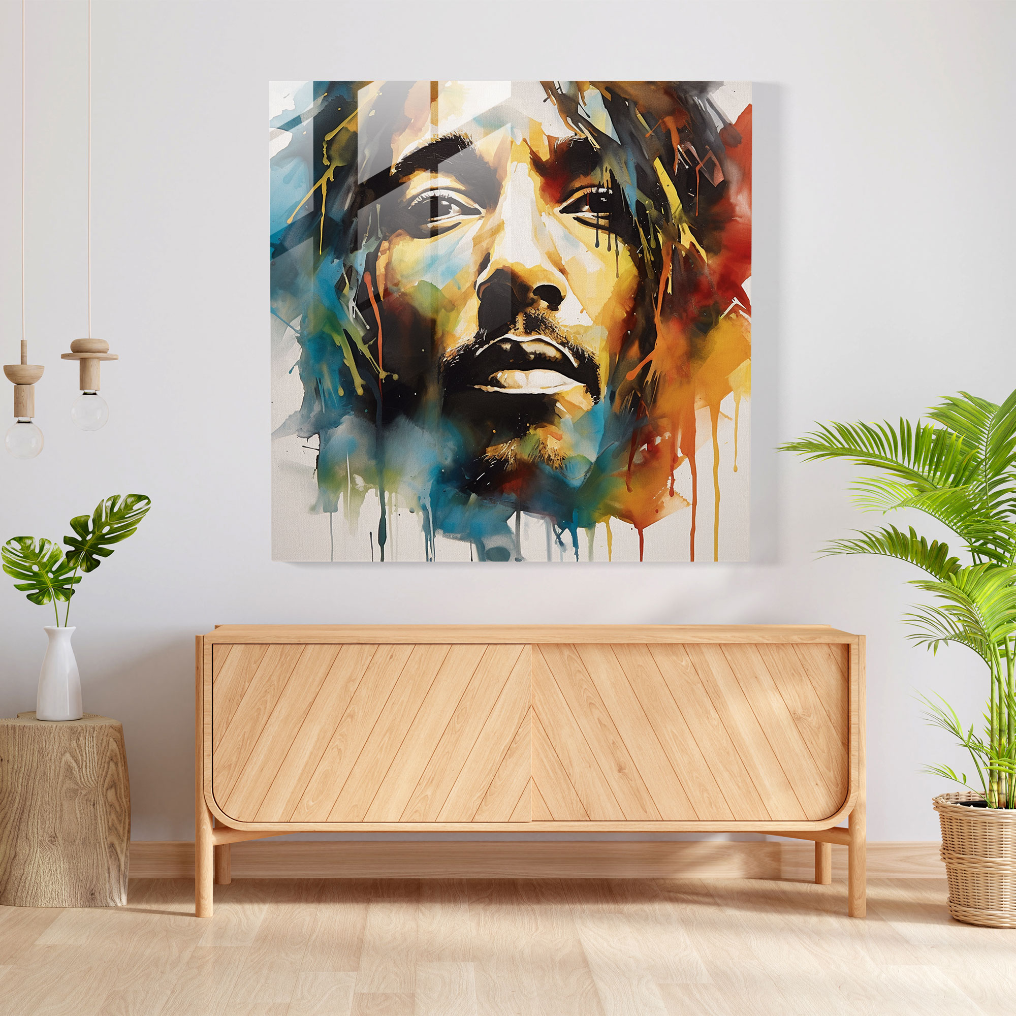 Buntes Bob Marley Glasbild - Bob Marley Wanddekoration Wohnkultur Fließende Pinselstriche