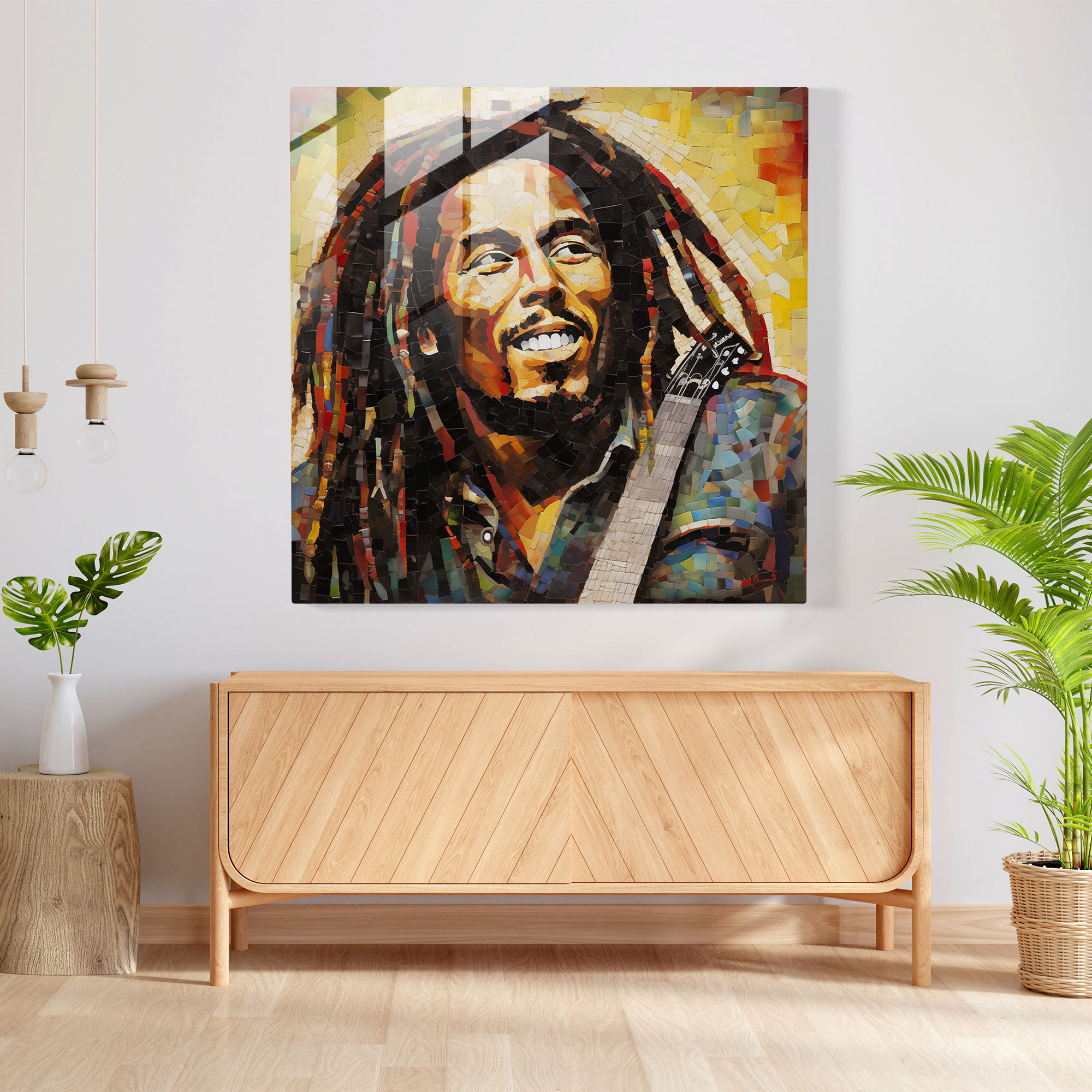 Bob Marley Mosaic Glass Print - Bob Marley, Bob Marley, Iconic Images, Glass Wall Art