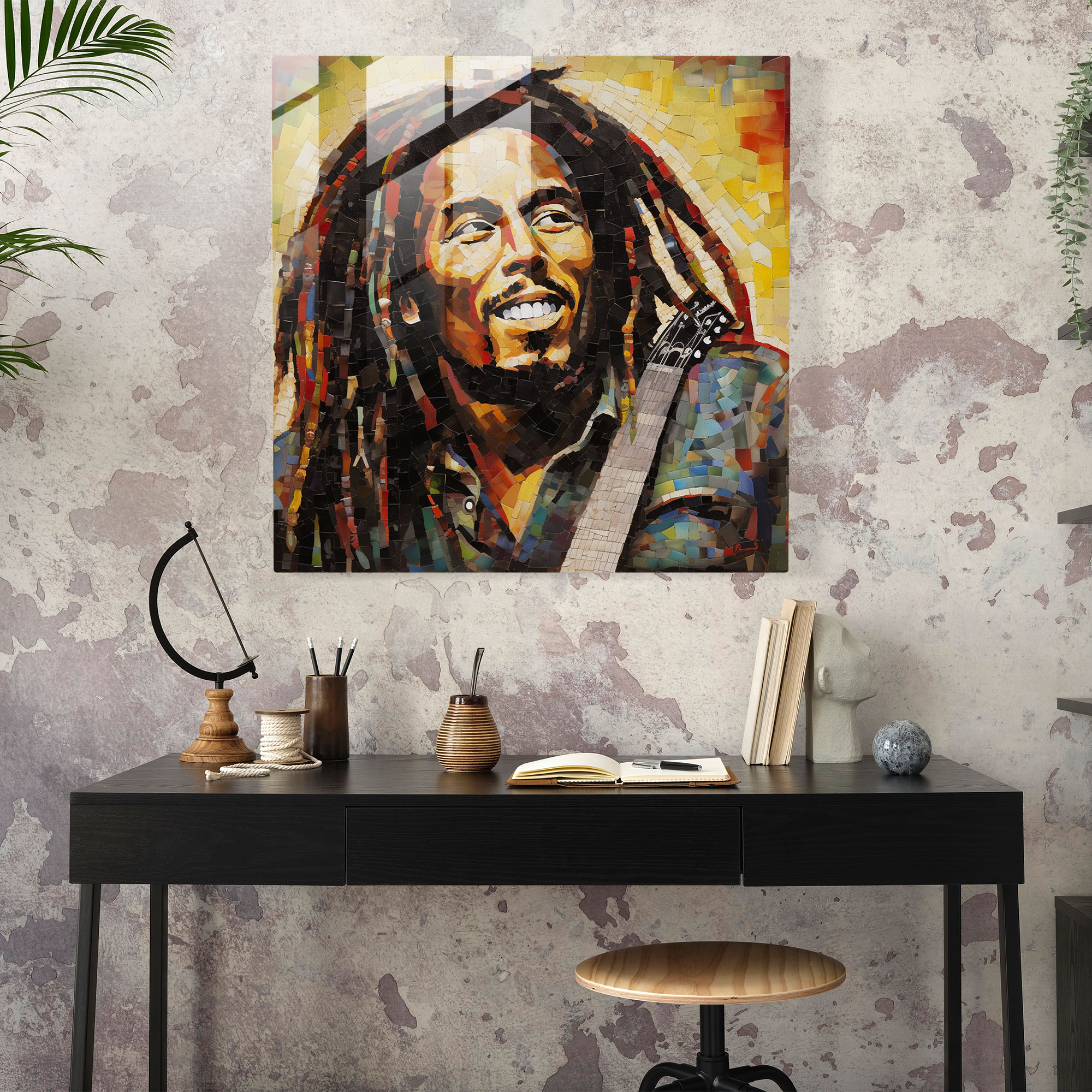 Bob Marley Mosaic Glass Print - Bob Marley, Bob Marley, Iconic Images, Glass Wall Art