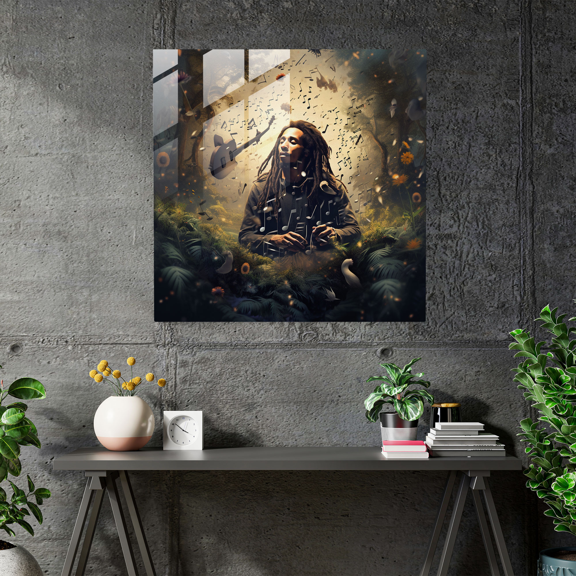 Surreal Bob Marley Glass Print - Bob Marley, Surreal Digital Manipulation, Glass Wall Art, Glass Art