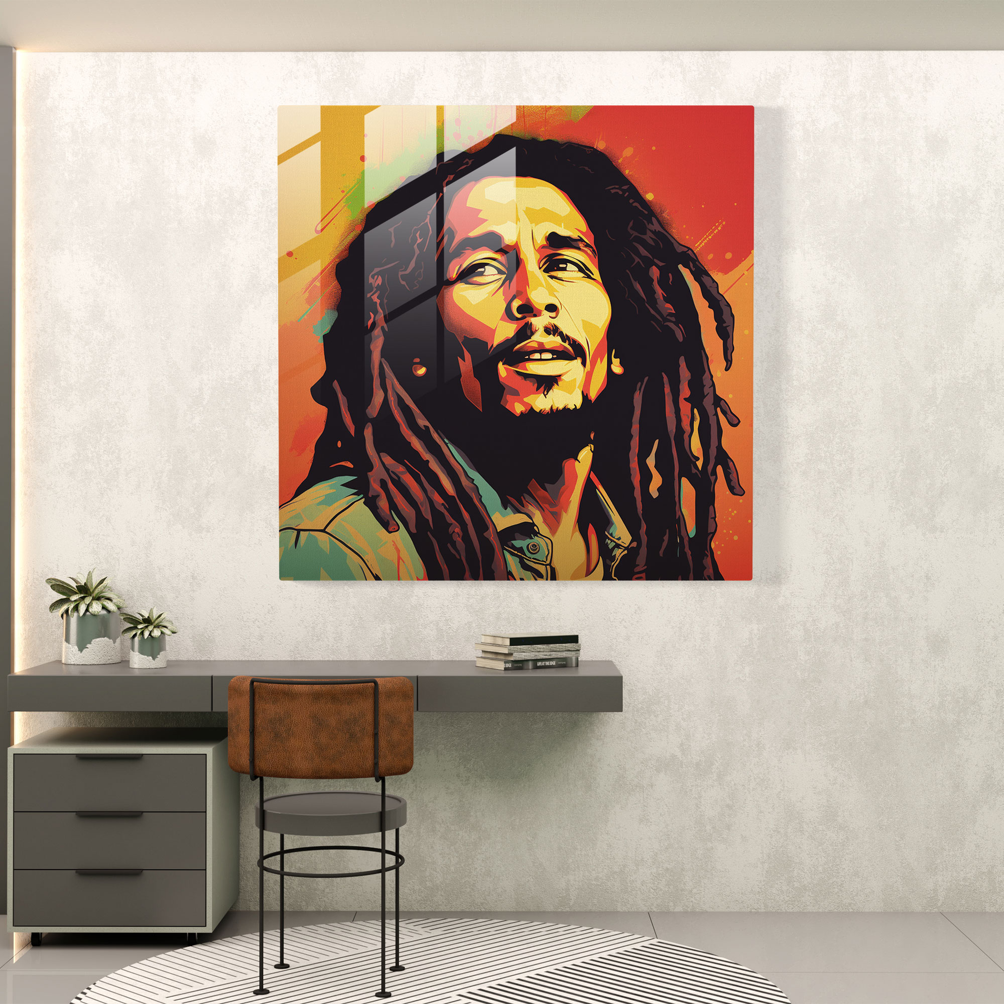 Retro Bob Marley Glass Print - Bob Marley, Home Decoration, Glass Print, Psychedelic Colors