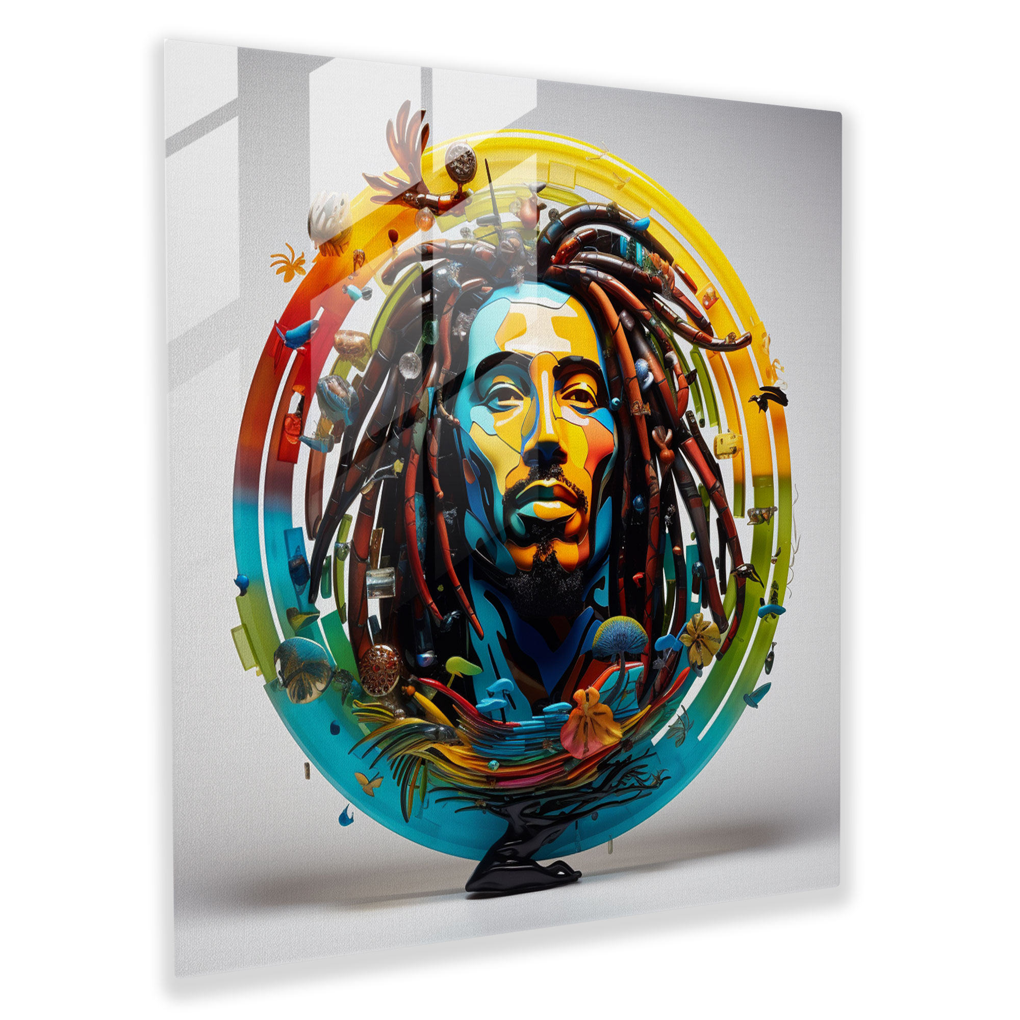 Symbol Of Freedom Glass Print - Bob Marley, Bob Marley, Colorful, Home Decoration