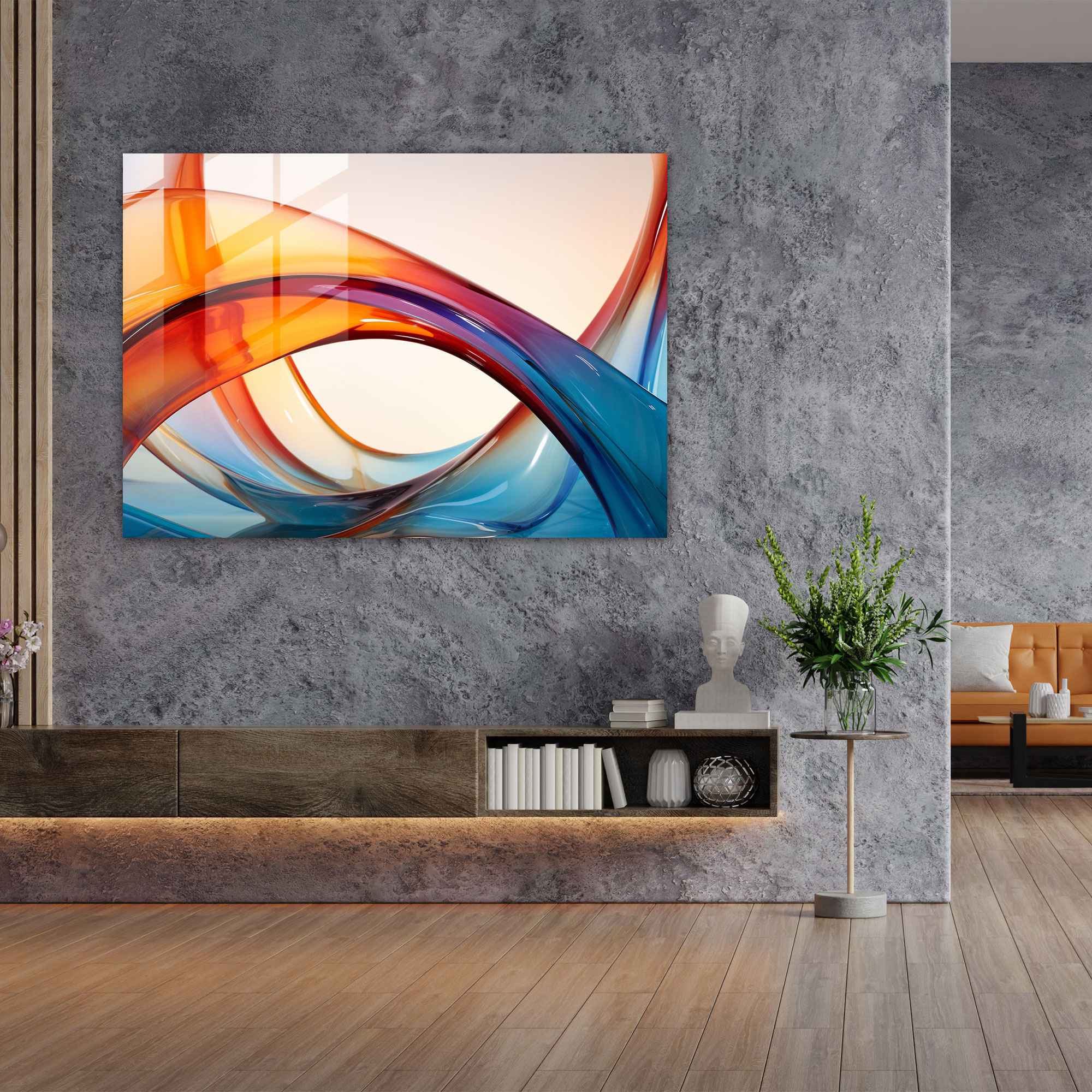 Renkli Spiraller Cam Tablosu - Boğaziçi Köprüsü Duvar Dekorasyonu Cam Sanatı Modern Sanat