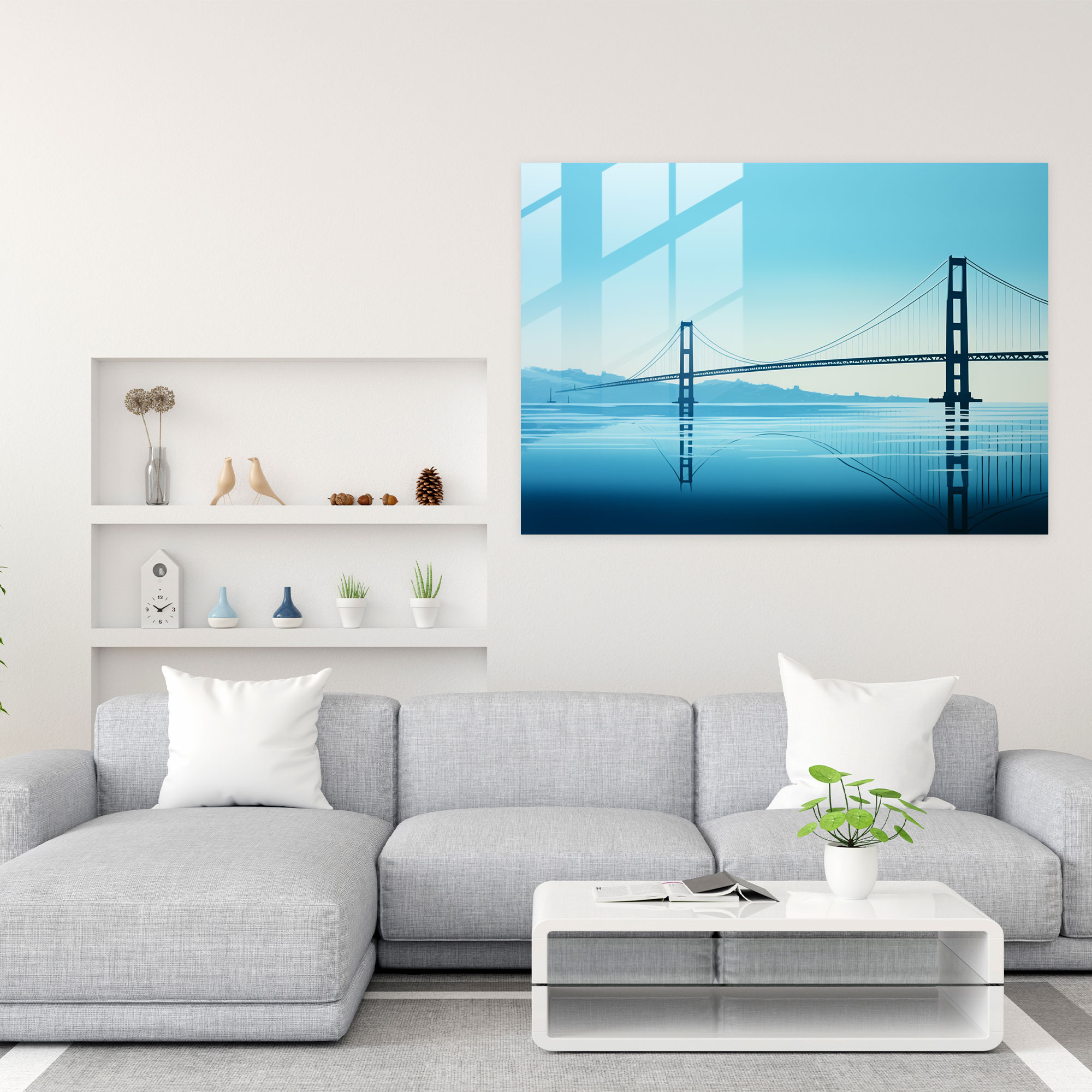 Serene Blue Glass Print - Bosphorus Bridge, Modern Art, Home Decoration, Glass Wall Art