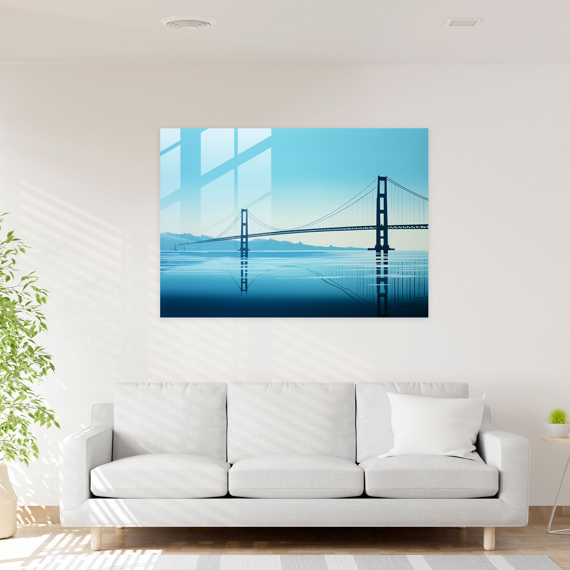 Serene Blue Glass Print - Bosphorus Bridge, Modern Art, Home Decoration, Glass Wall Art