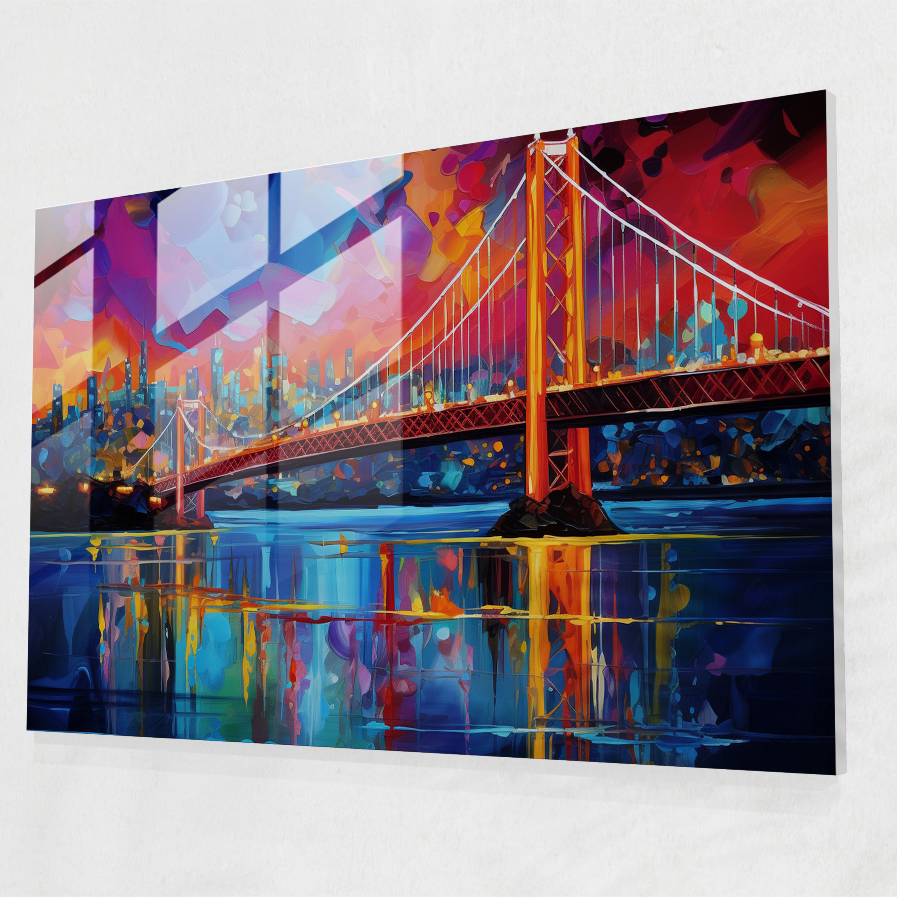 Nighttime Vision Glass Print - Bosphorus Bridge, Glass Art, Glass Wall Art, Vibrant Colors